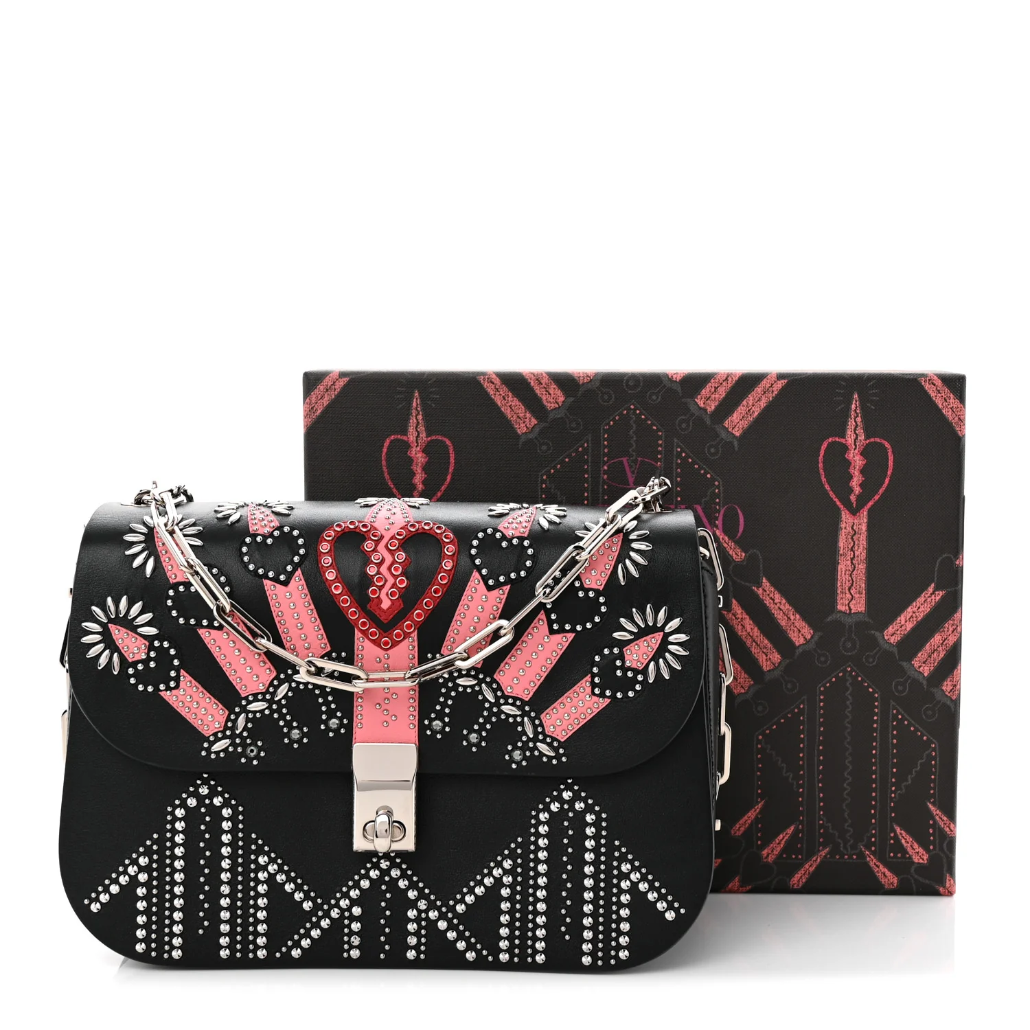 Vitello Loveblade Embellished Chain Flap Bag Black Multicolor - Top Club