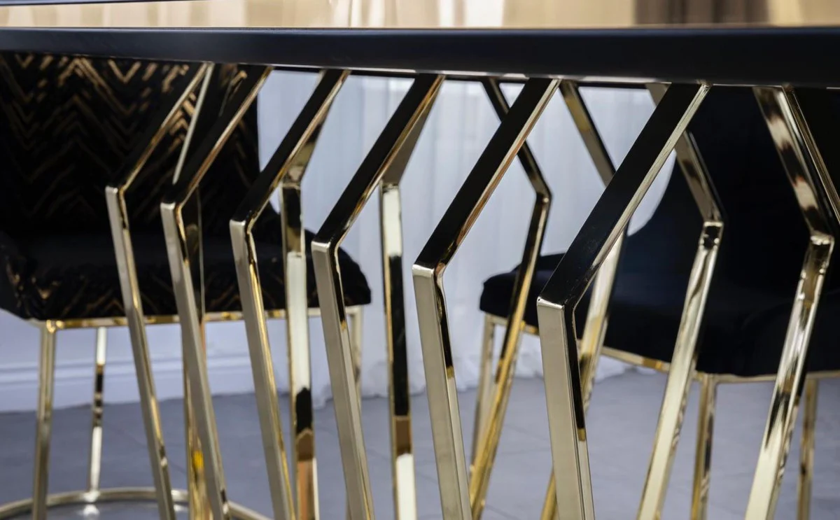 Luxury Dining Room Furniture Set Black / Gold - 1 Dining Room Table & 6 Dining Chairs - Luxury Dining Room Furniture