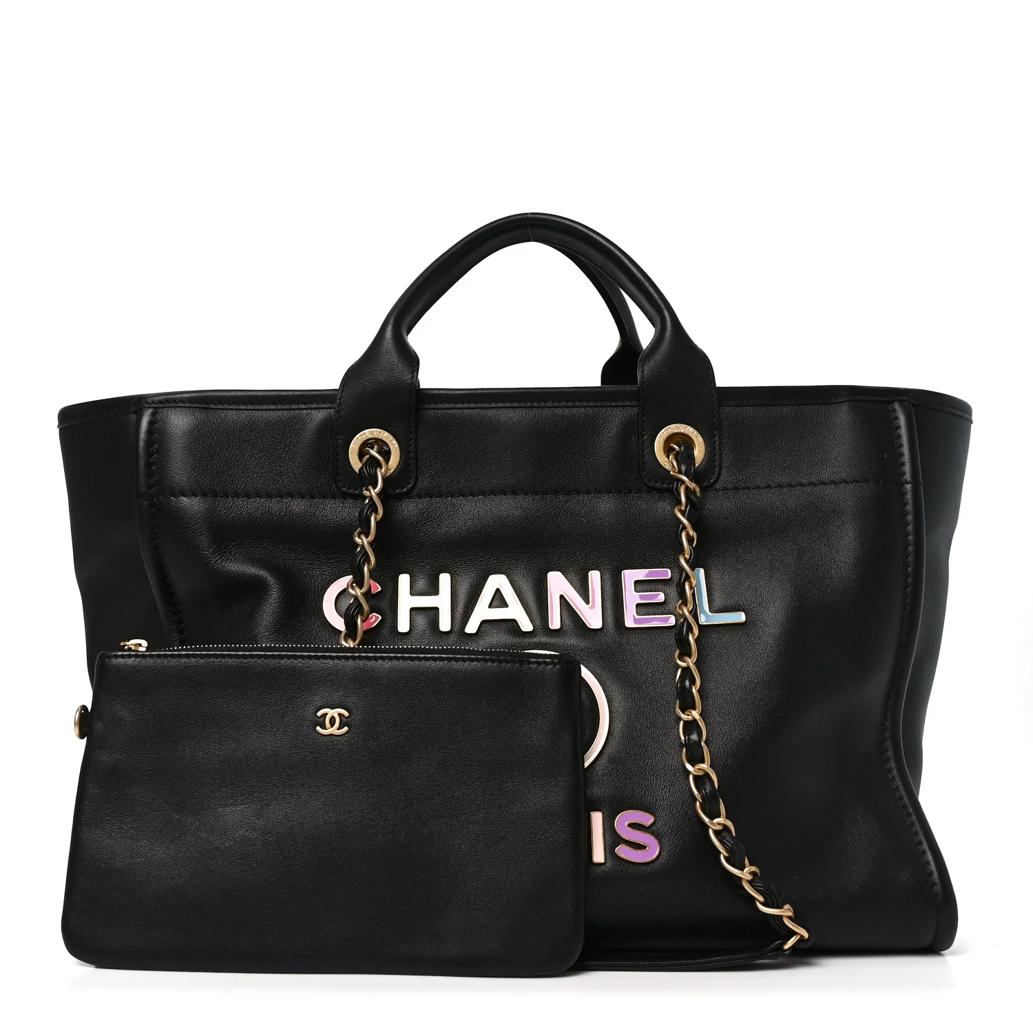 Calfskin Medium Deauville Tote Black Multicolor