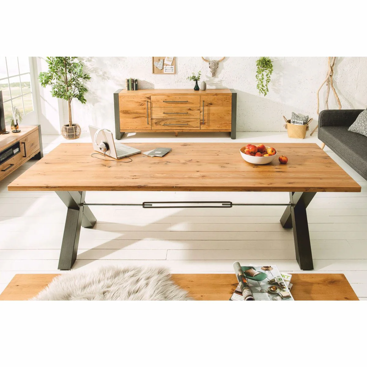 Dining table natural / black 200 cm - Rectangular kitchen table