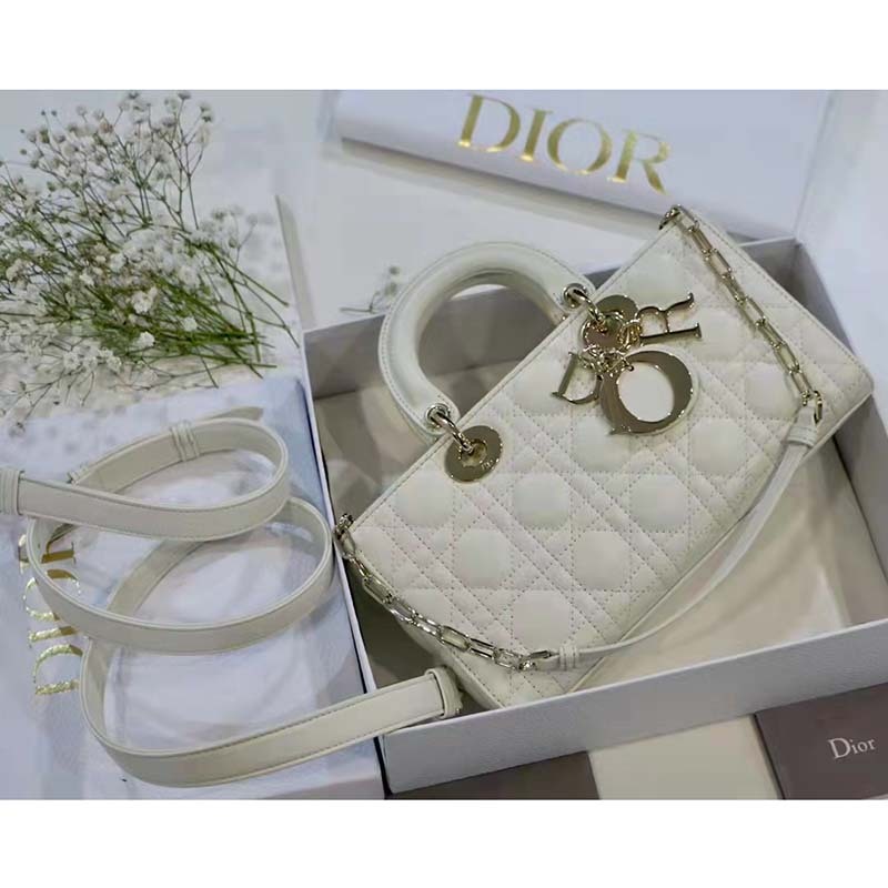 CD Women CD Lady D-Joy Bag Latte Cannage Lambskin - Top Club