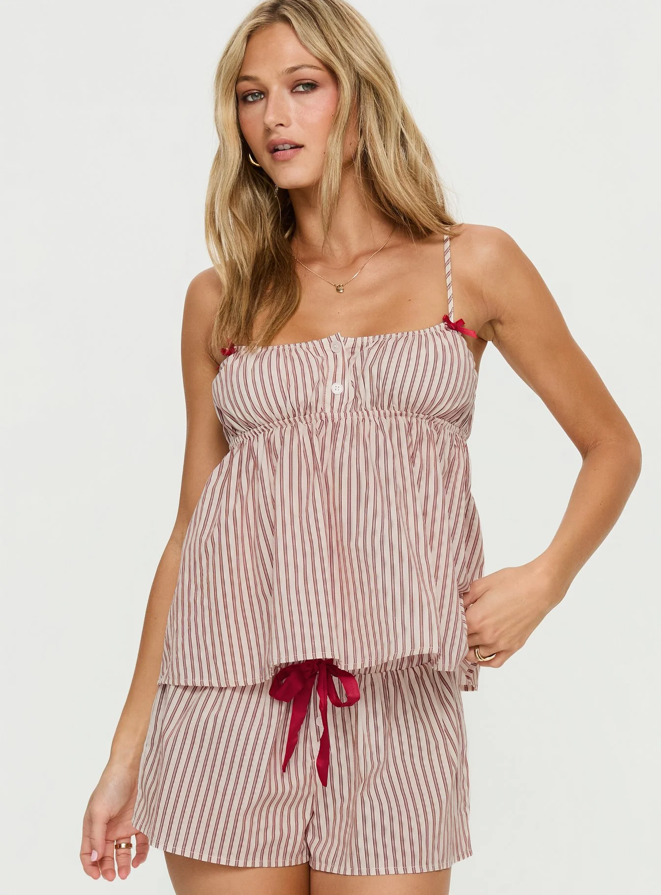 Chill Club Sleep Peplum Top Red / White Stripe