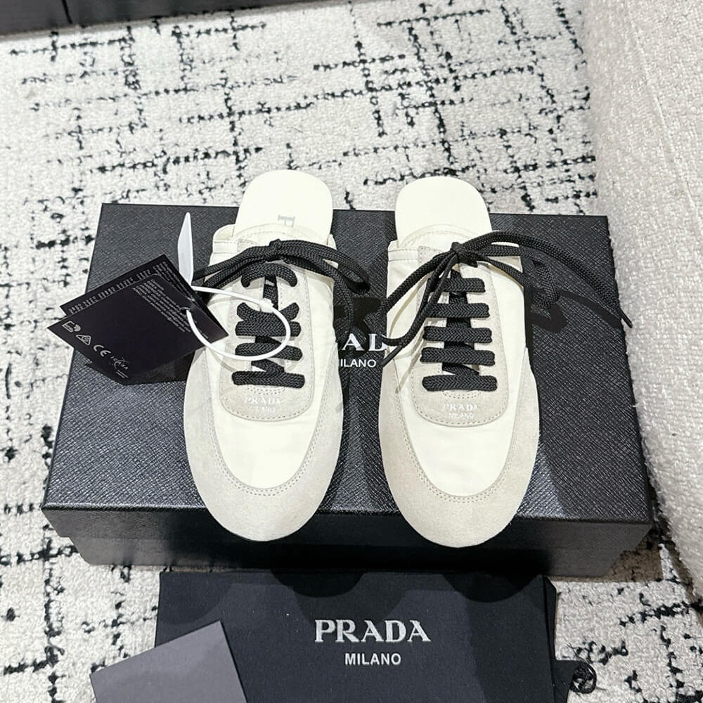 PRADA Collapse Re-Nylon and suede mules - Top Club