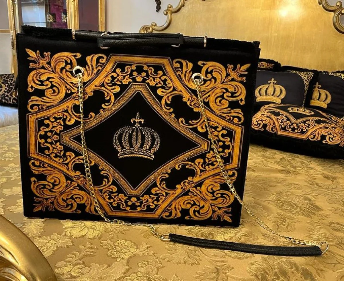 Pompöös by Luxus women's handbag crown and glitter stones black / gold 43 x H. 43 cm - designed by Harald Glööckler