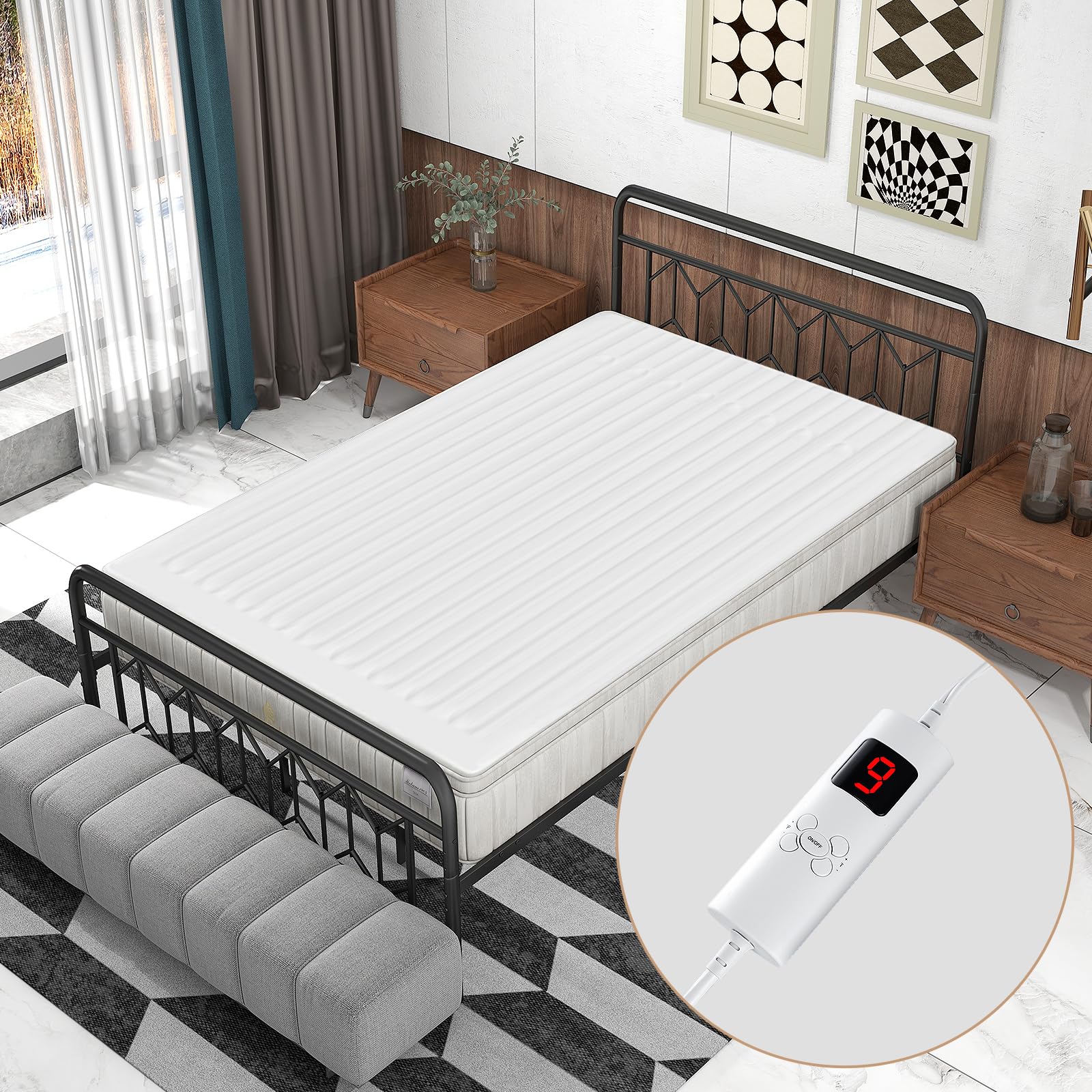 BEFOUNDLOVELY Heating Electric Mattress Pad with Dual Controllers, 9 Heat Settings & 9-Hour Auto Off