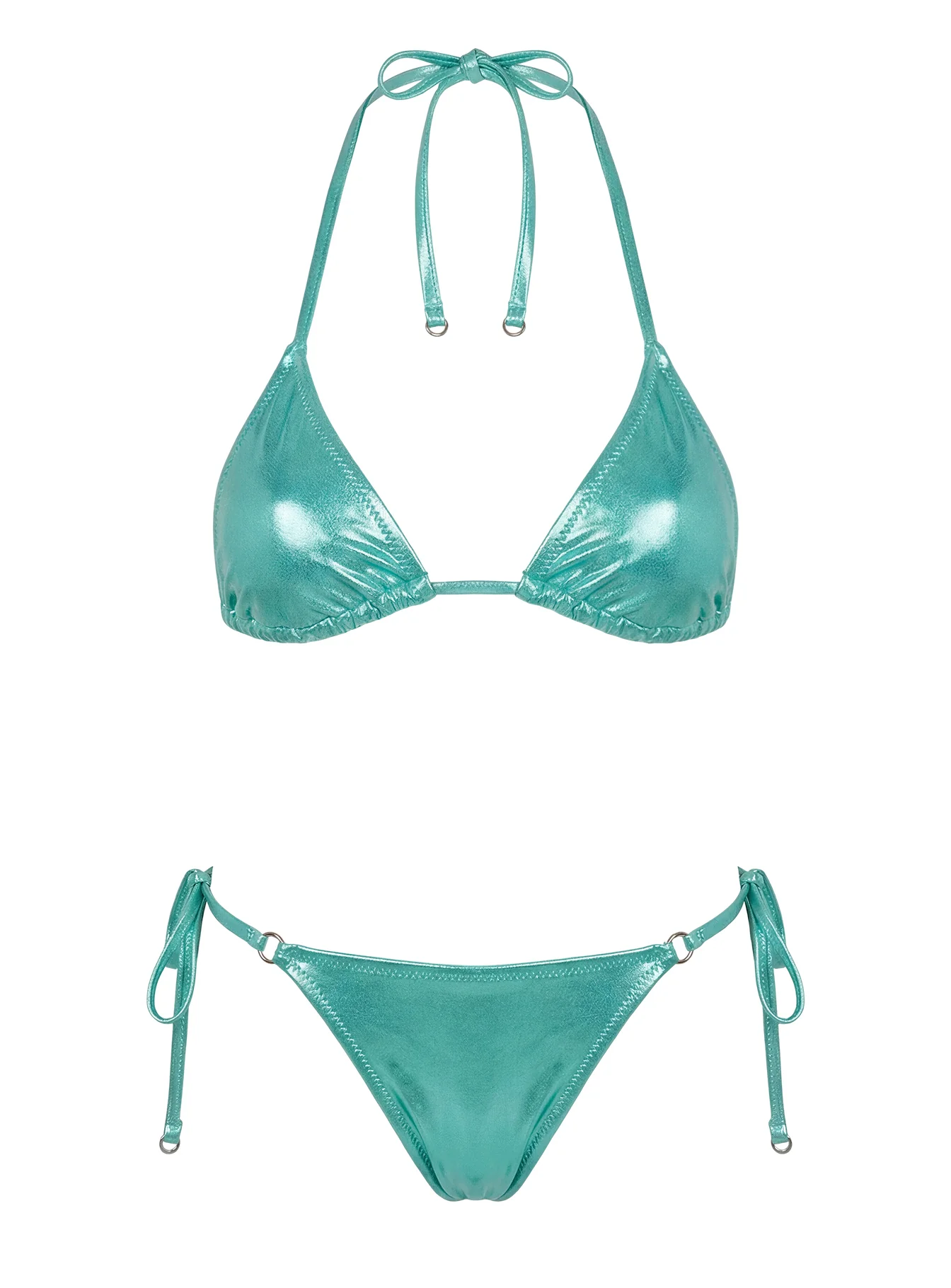 Jenner Metallic Triangle Bikini Top Green