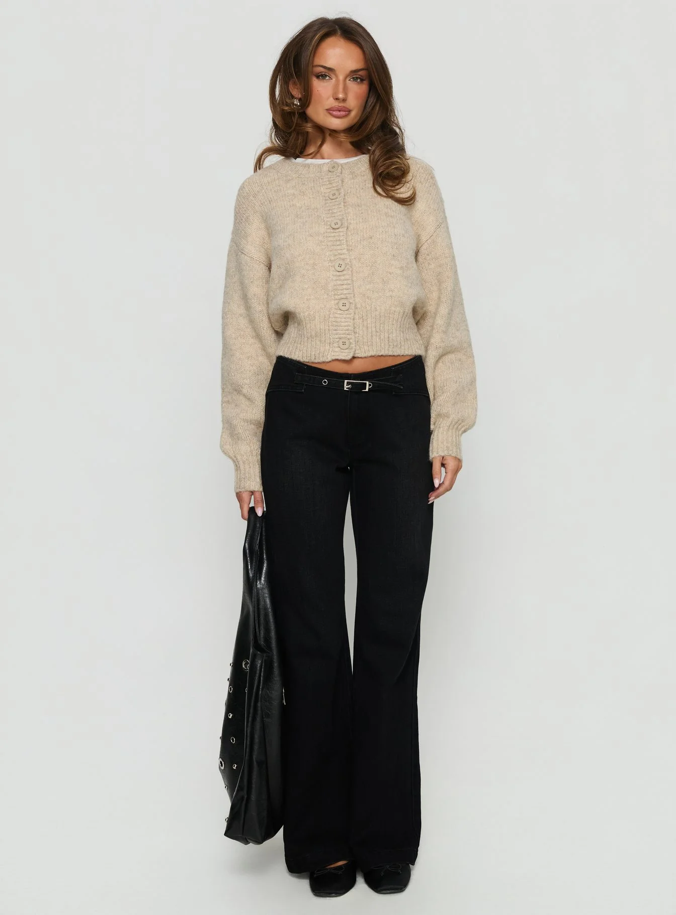 Trevonn Button Up Knit Cardigan Beige