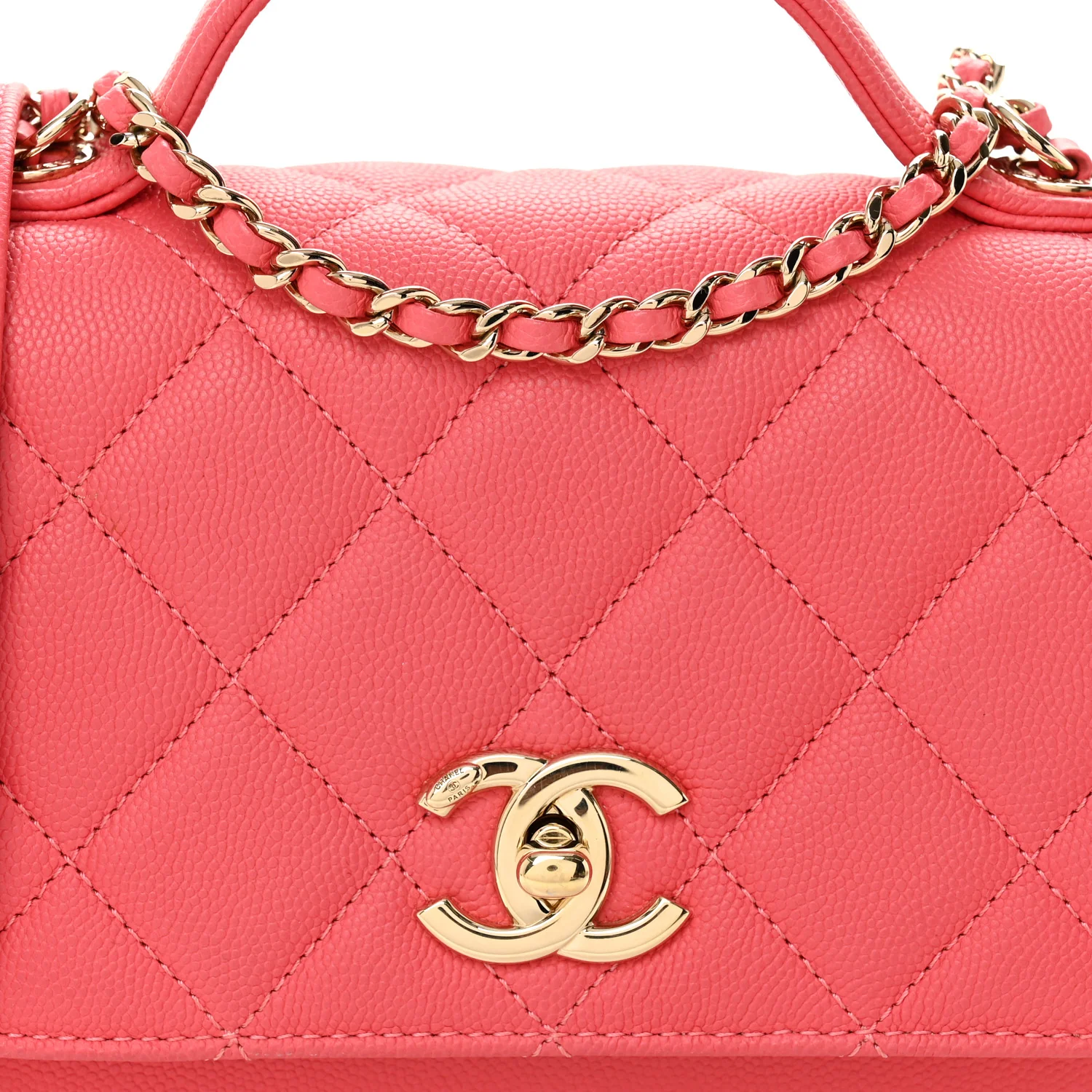 Caviar Quilted Small Business Affinity Flap Coral - Top Club