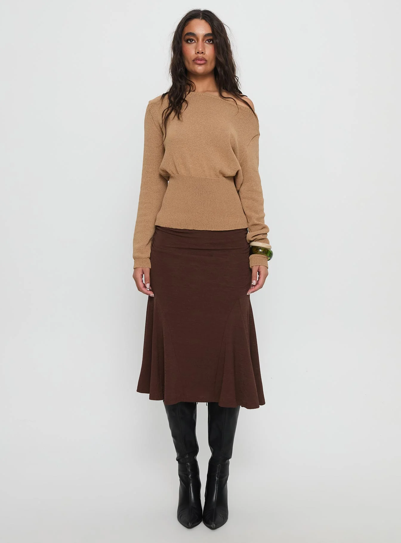 Lewish Low Rise Midi Skirt Chocolate