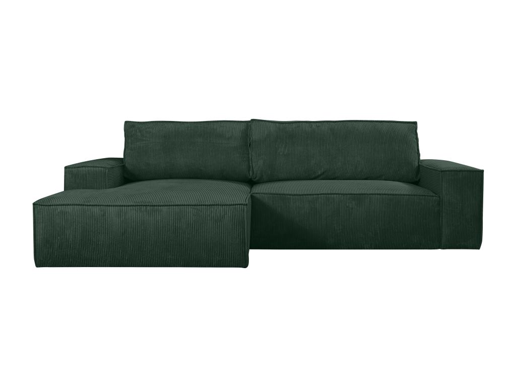 Sofá cama rinconera terciopelo canalé verde pino - ángulo izquierdo