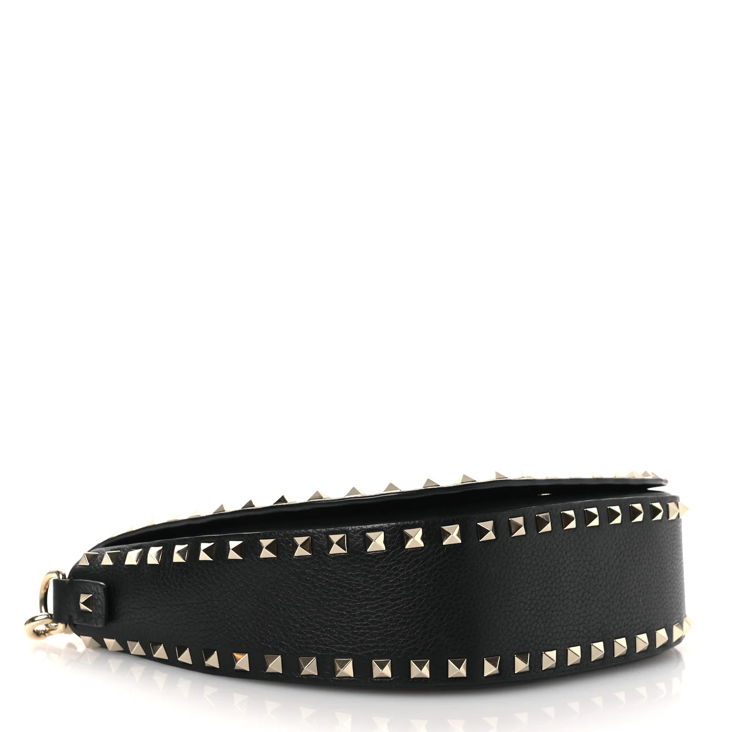 Grained Calfskin Rockstud Saddle Bag Black - Top Club