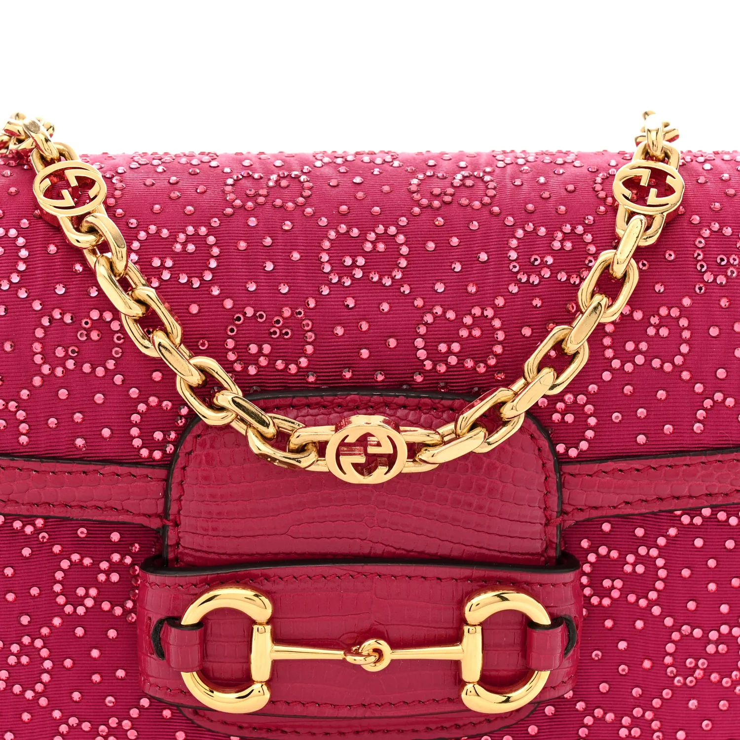 Canvas Calfskin Crystal GG Monogram Snakeskin Mini Horsebit 1955 Shoulder Bag Pink - Top Club