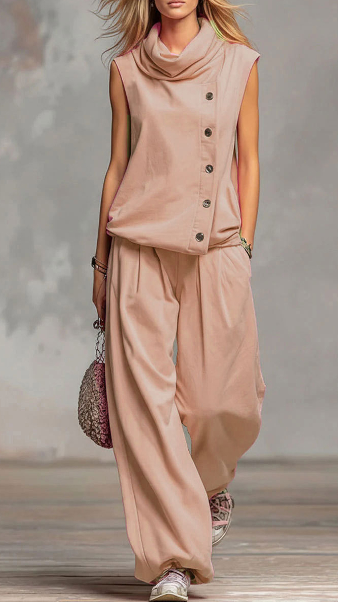 Women's Cowl Neck Sleeveless Top & Wide-Leg Pants Set - Nordfashionstorm - Women's Clothing, Fashion for You - Nordfashionstorm.com