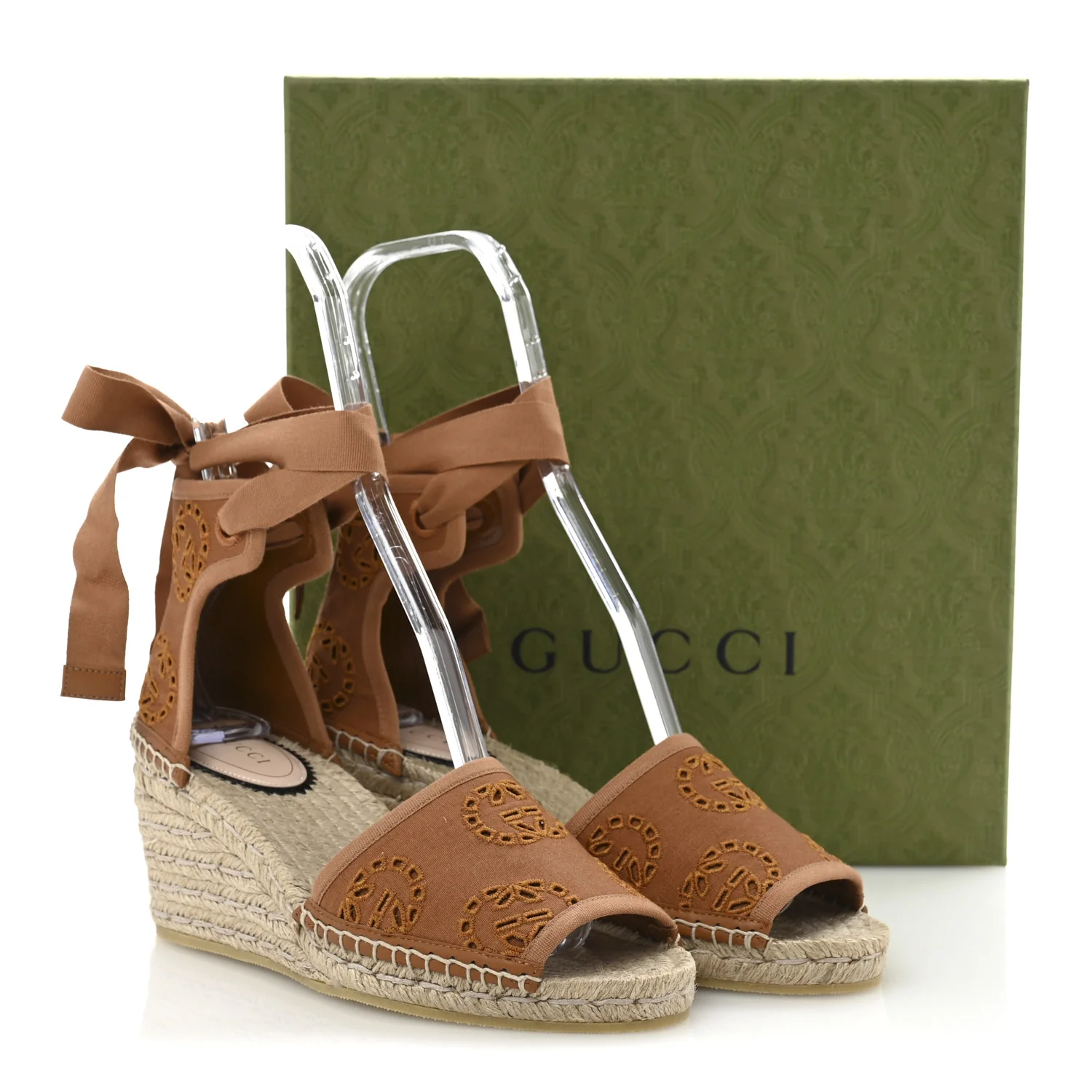 Canvas Damita GG Eyelet Espadrille Wedge Sandals 37.5 Blondie Cognac - Top Club