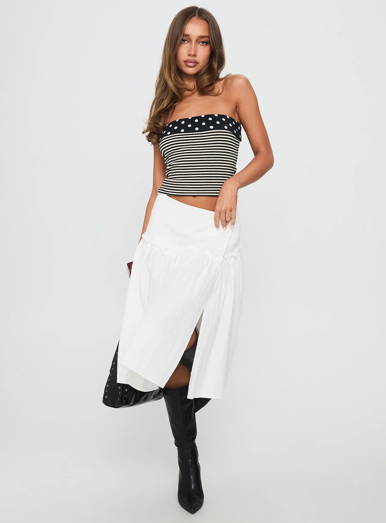 Jonsie Tiered Frill Midi Skirt White