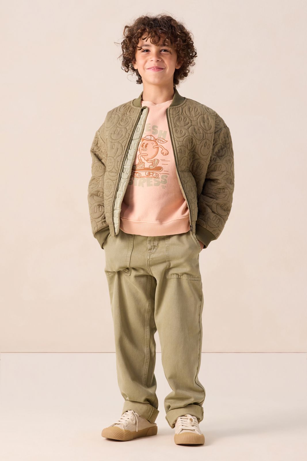 Donkergroen bomber jack met smileys