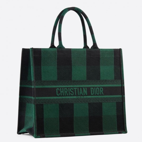 D Book Tote Bag  Check Embroidered Canvas