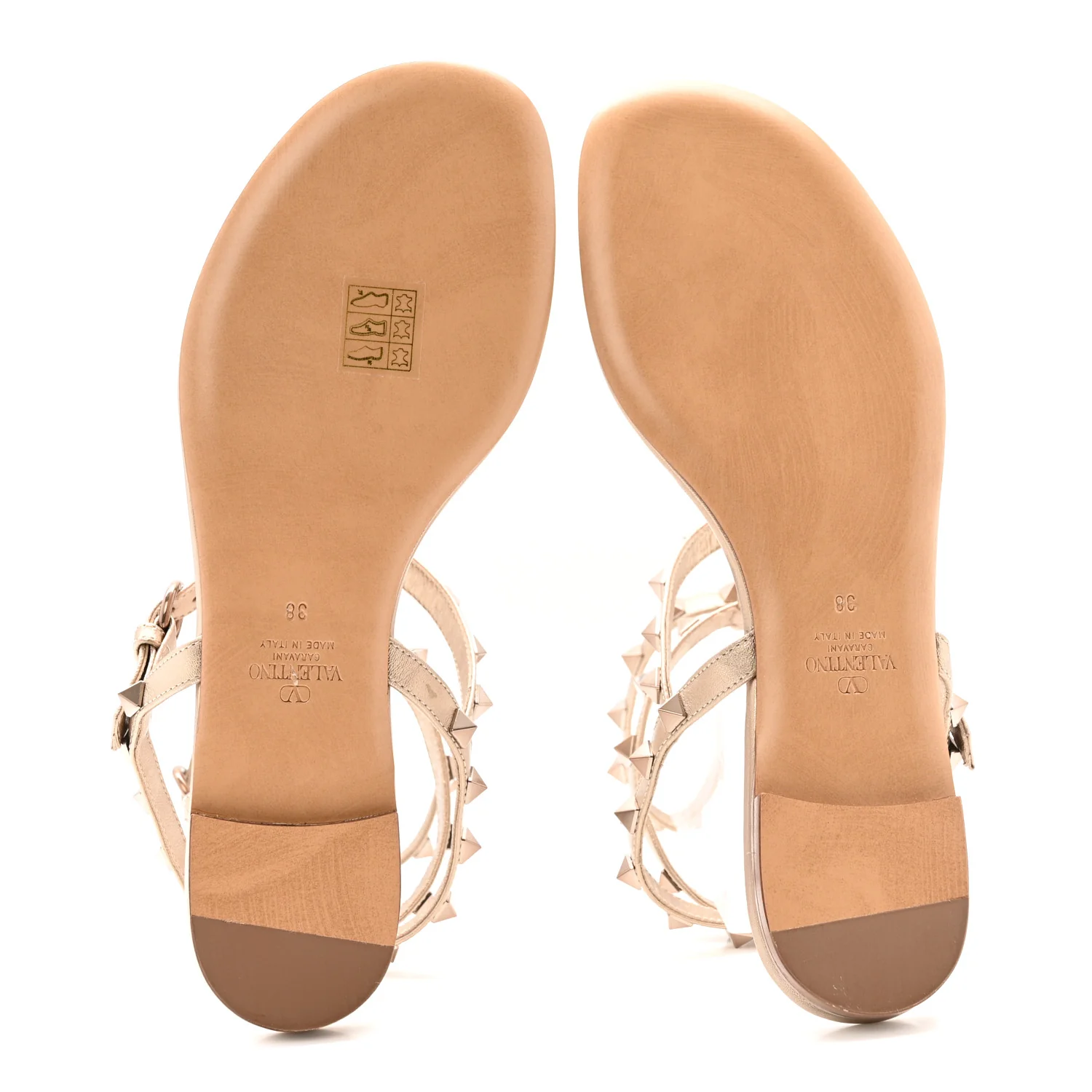 Nappa Rockstud Ankle Strap Flat Thong Sandals 38 Skin - Top Club