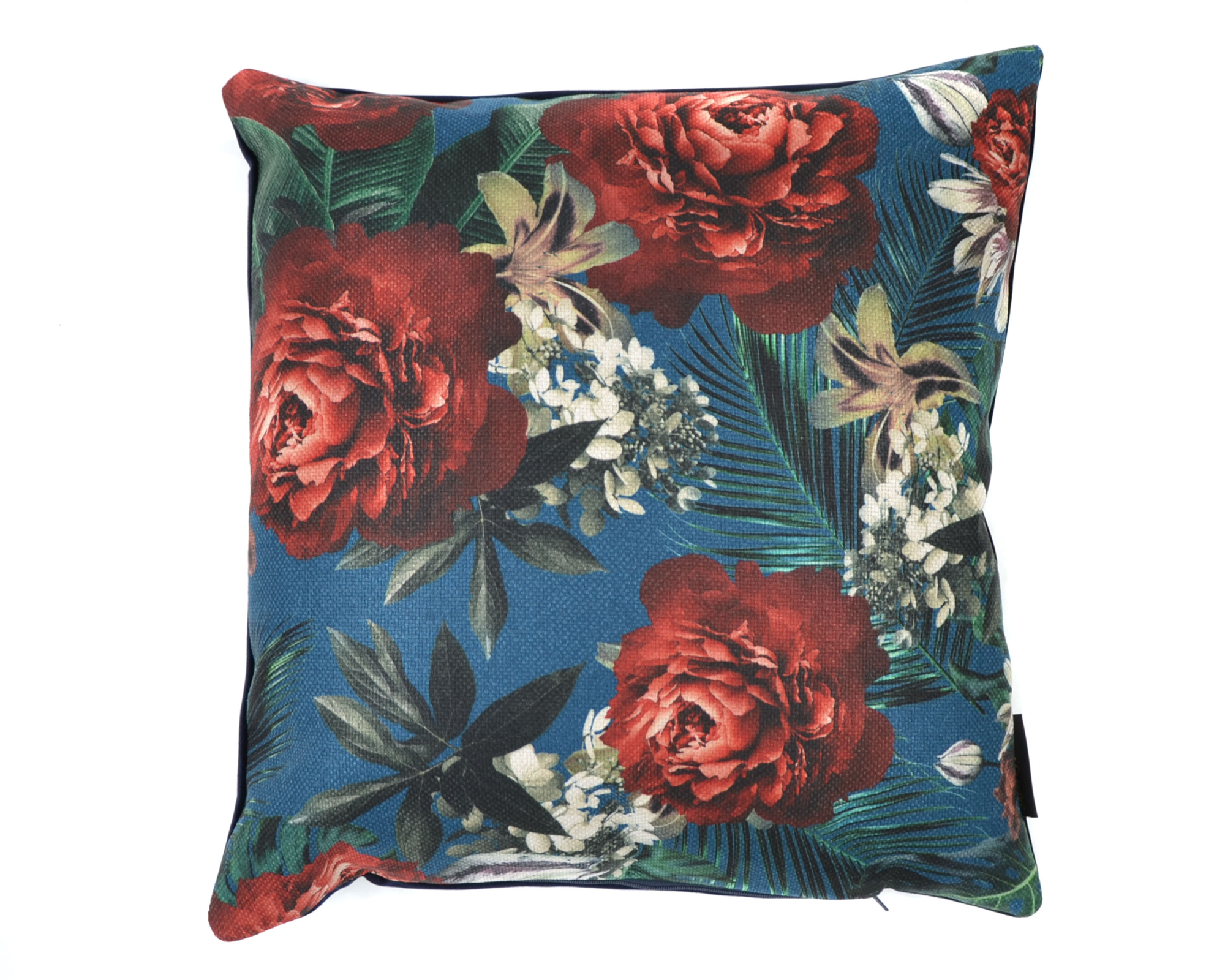 Kussen linnenlook flower leaves blauw 45 x 45 cm