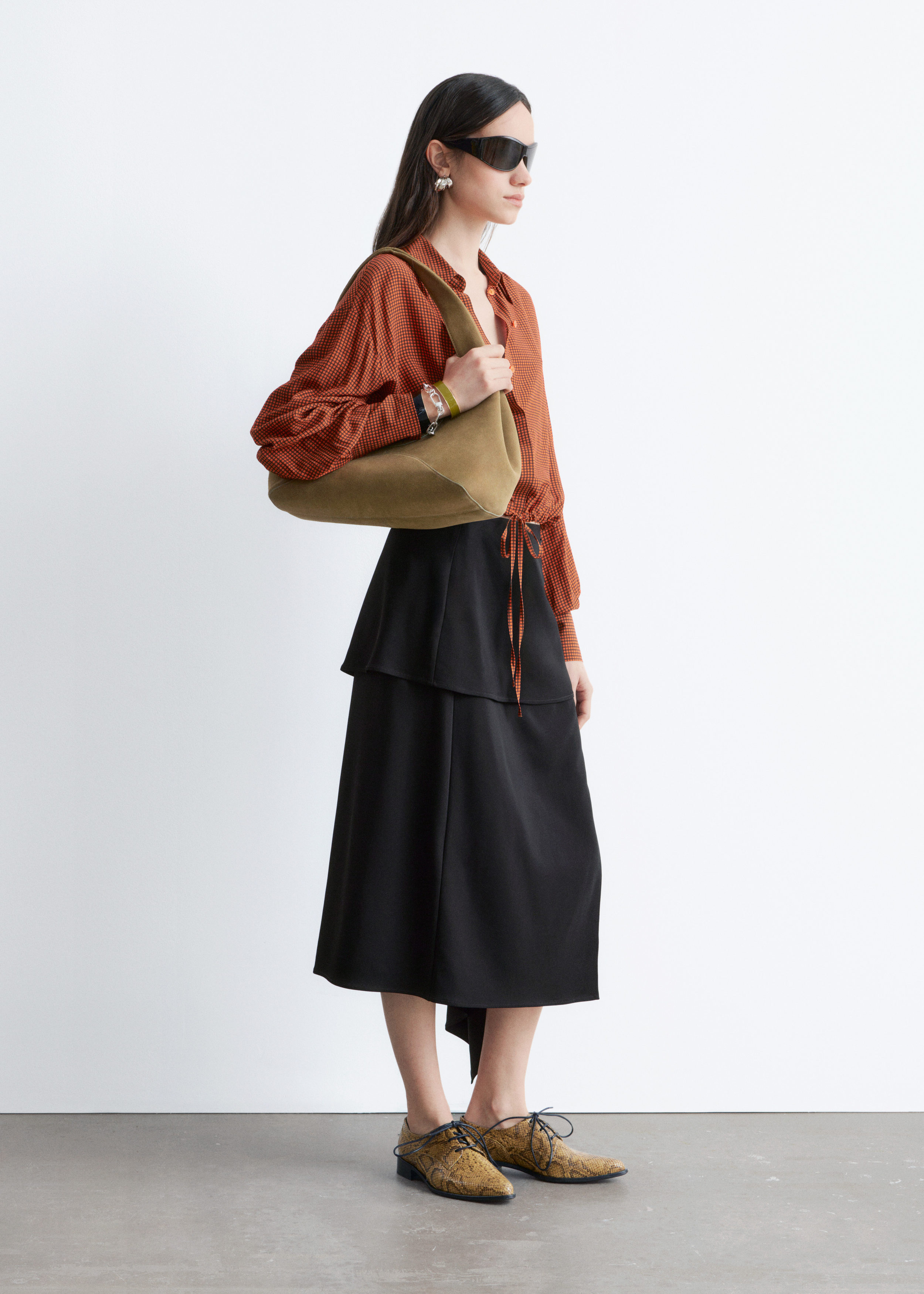 & Other Stories CHECKED DRAWSTRING SHIRT