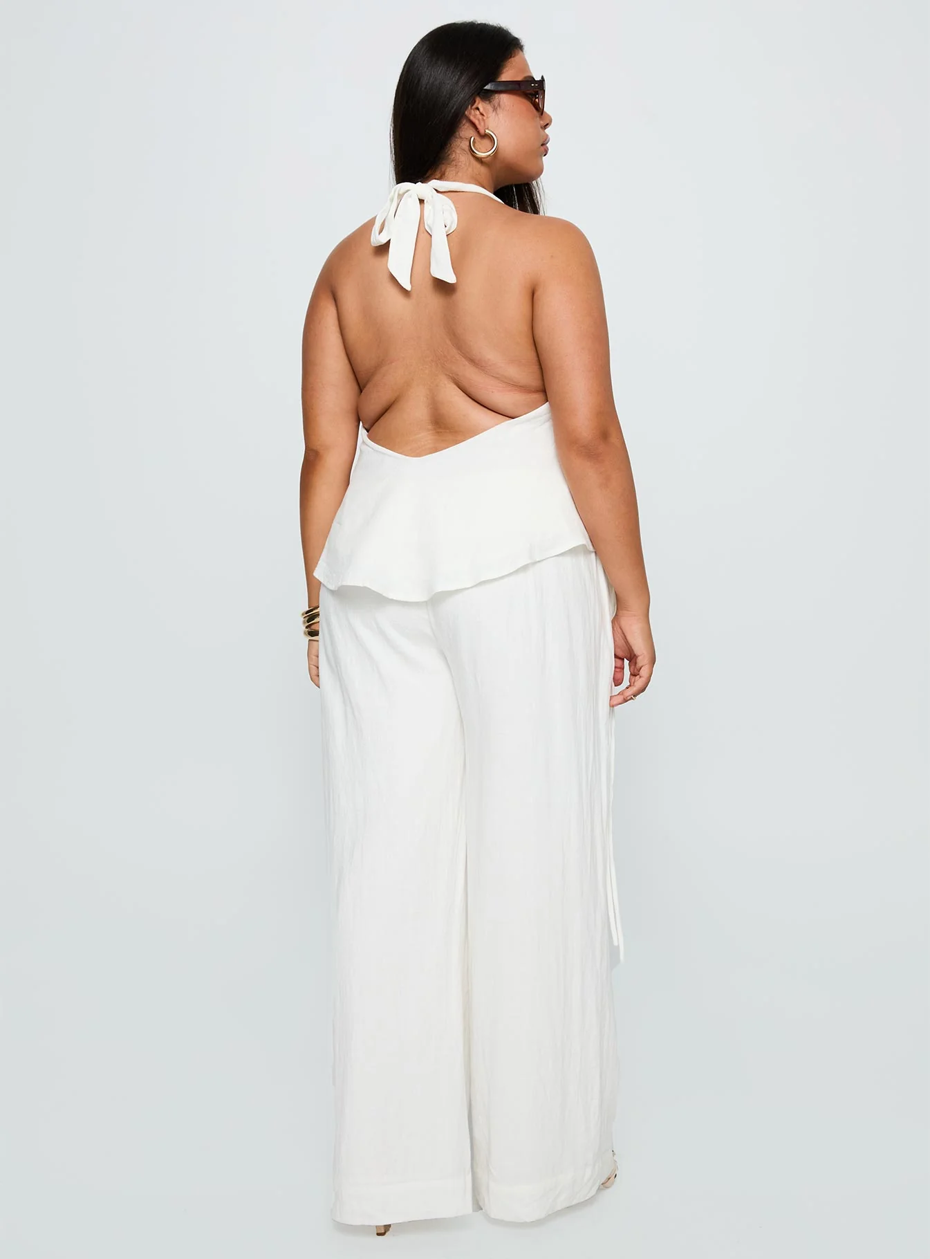 Silver Moon Linen Blend Tie Pants White Curve