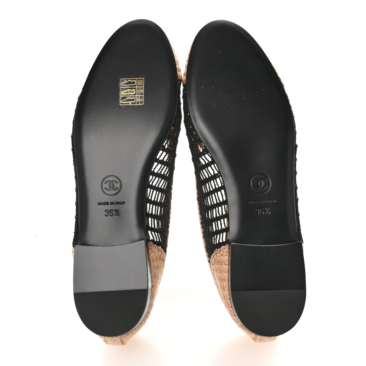 Raffia Cap Toe Ballerina Flats 36.5 Black Beige - Top Club