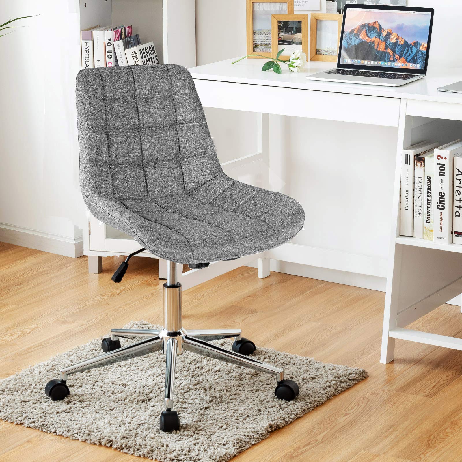 BEFOUNDLOVELY Modern Home Office Chair, Fabric Armless Leisure Chair w/Stable Metal Base and Rocking Function
