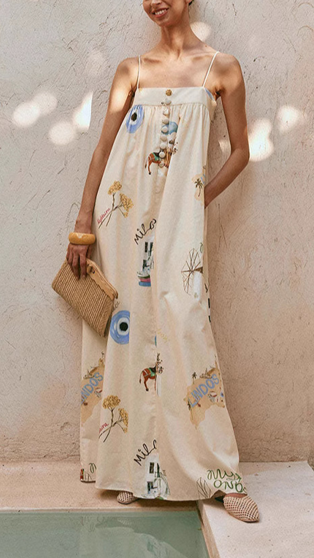 Women's Art Printed Thin‑Strap Loose Maxi Dress - Nordfashionstorm - Women's Clothing, Fashion for You - Nordfashionstorm.com