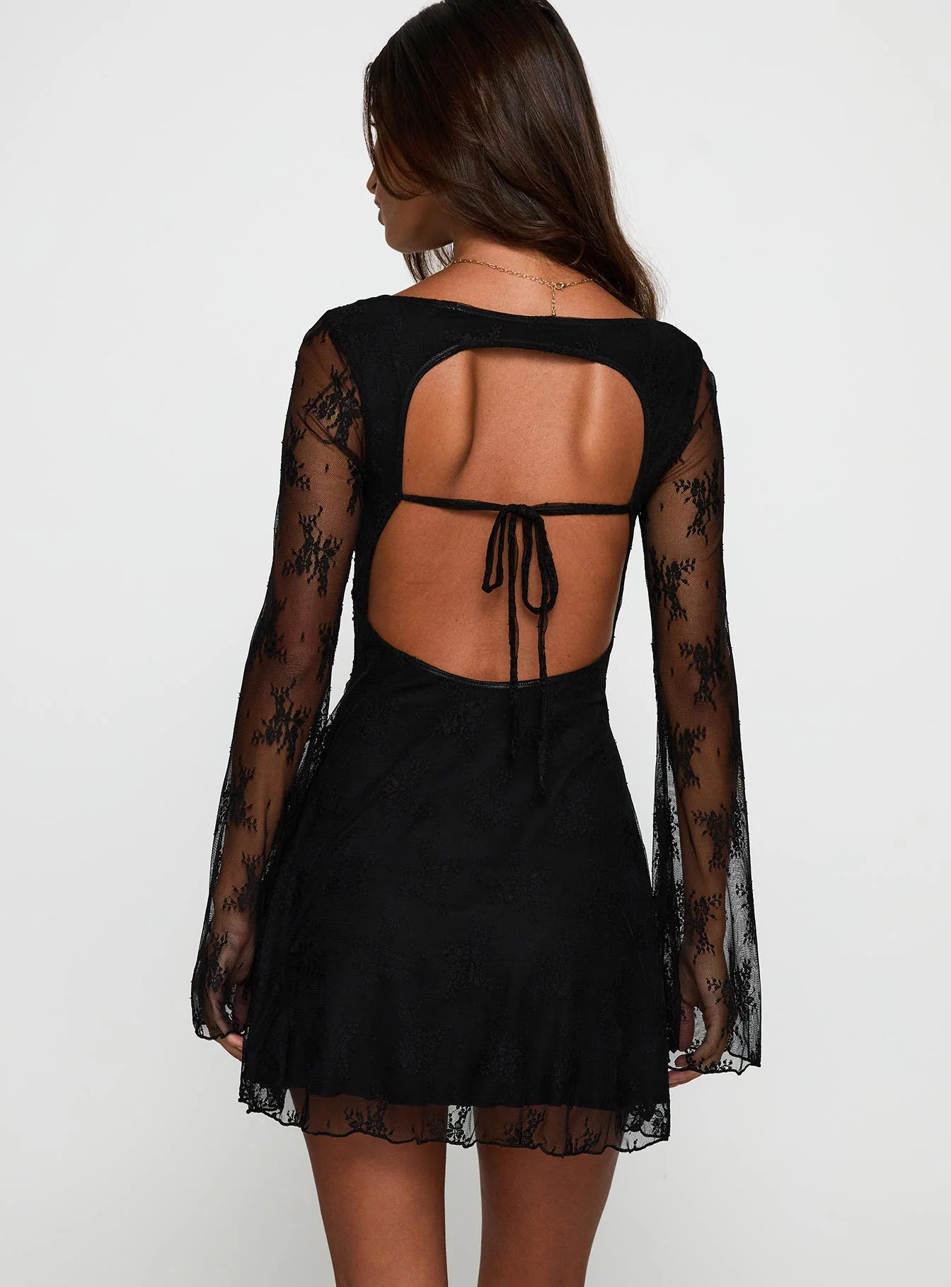 Kateryna Long Sleeve Lace Mini Dress Black