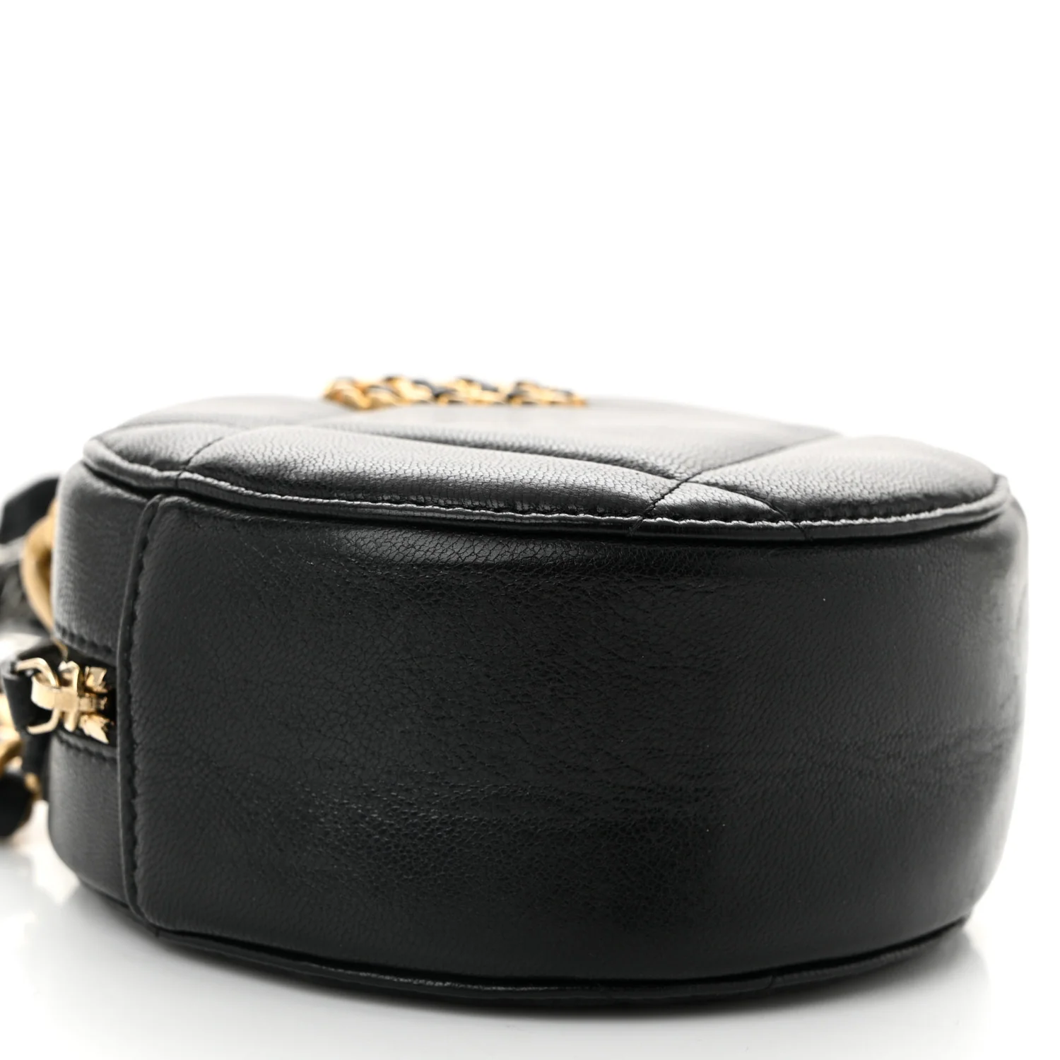 Shiny Goatskin Quilted Chanel 19 Round Clutch With Chain Black - Top Club