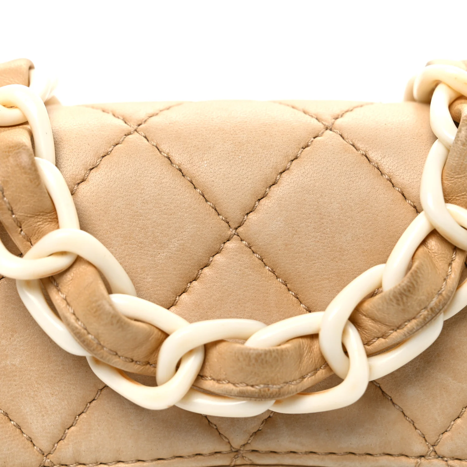 Lambskin Quilted Bekko Resin Mini Square Flap Beige - Top Club