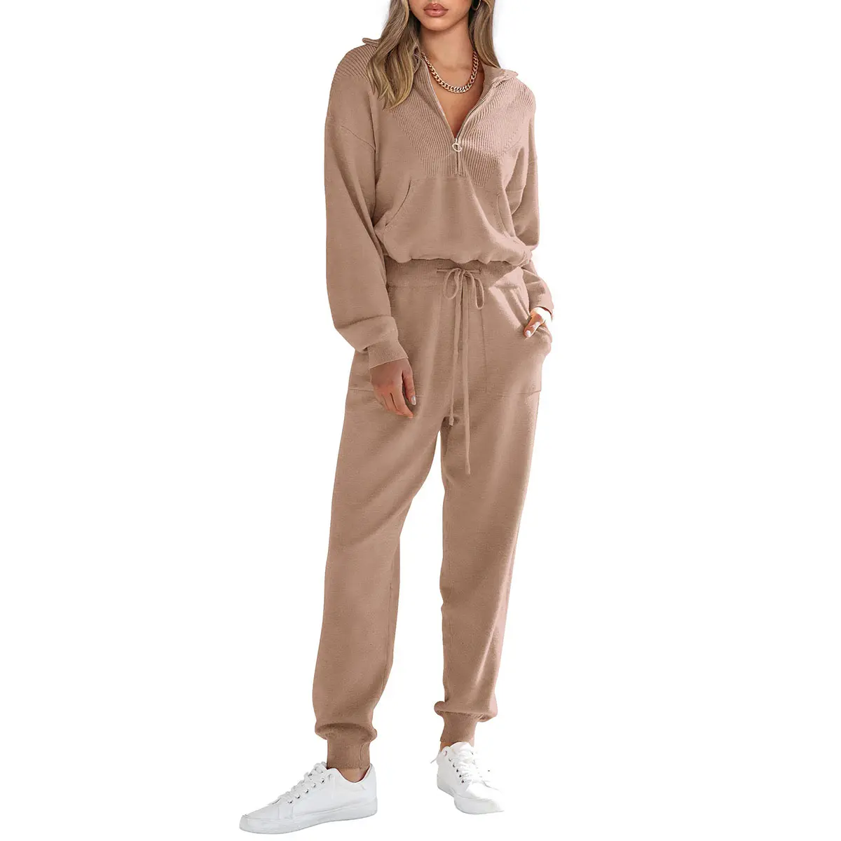PrettyGarden Women's 2-Piece Sweater Set Pullover Zip Up Sweatshirt Jogger Sweatpants Tracksuit Casual Outfit