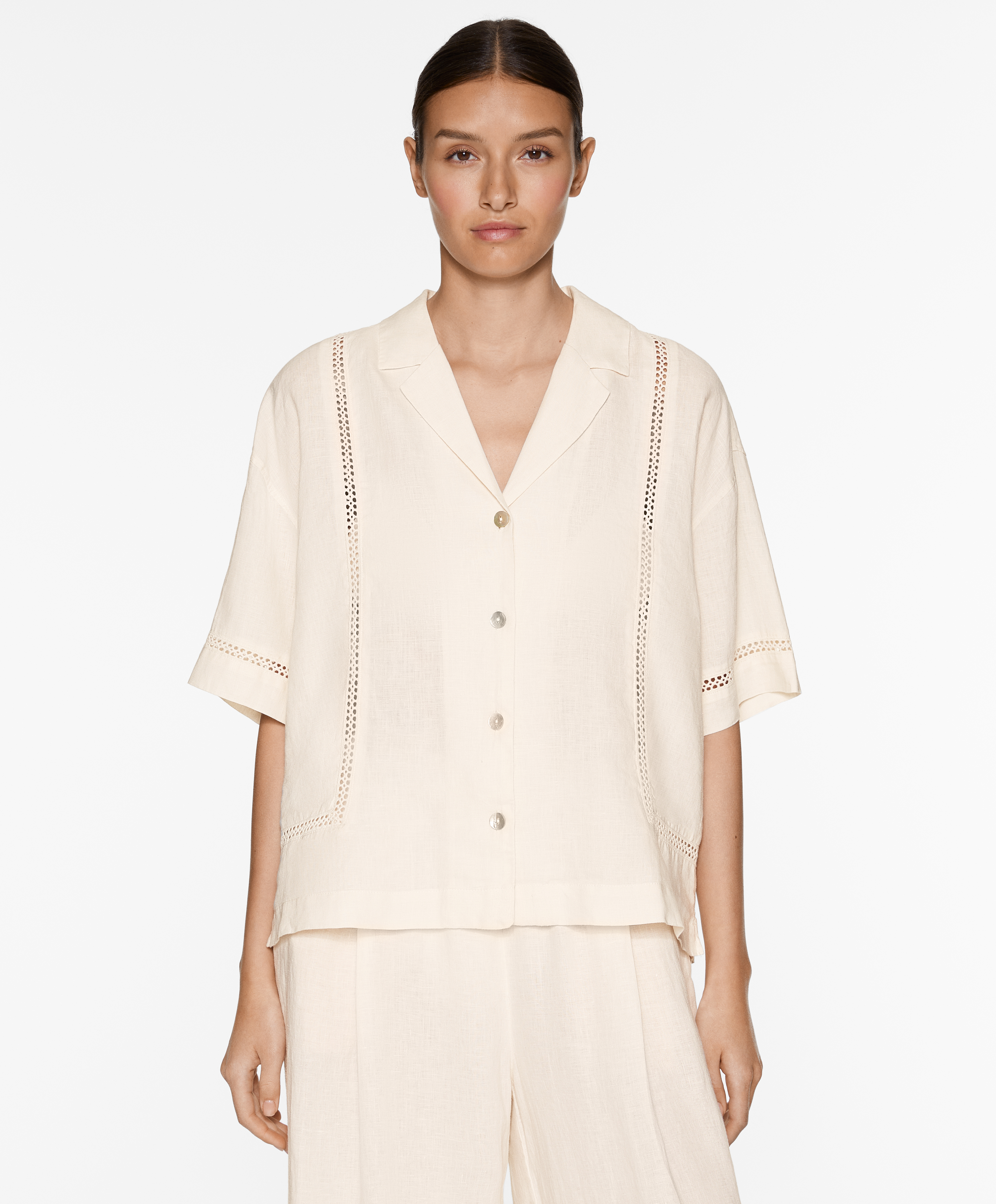 OYSHO 100% linen embroidered shirt