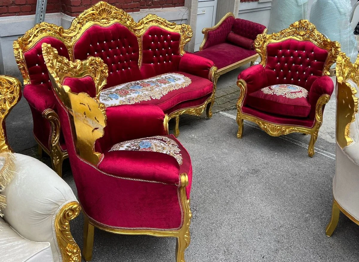 Baroque living room set Bordeaux red / gold - magnificent baroque furniture