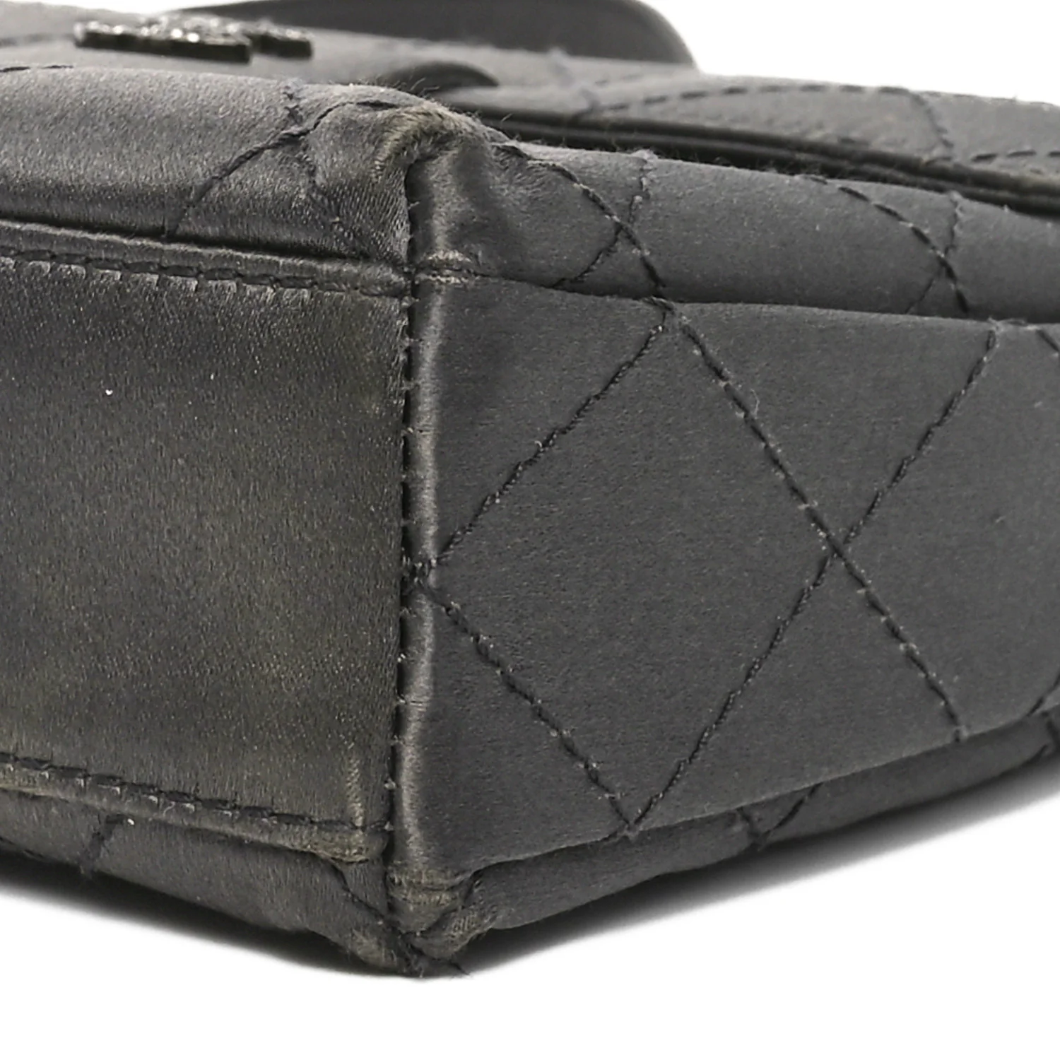 Satin Quilted Crystal CC Square Flap Grey - Top Club