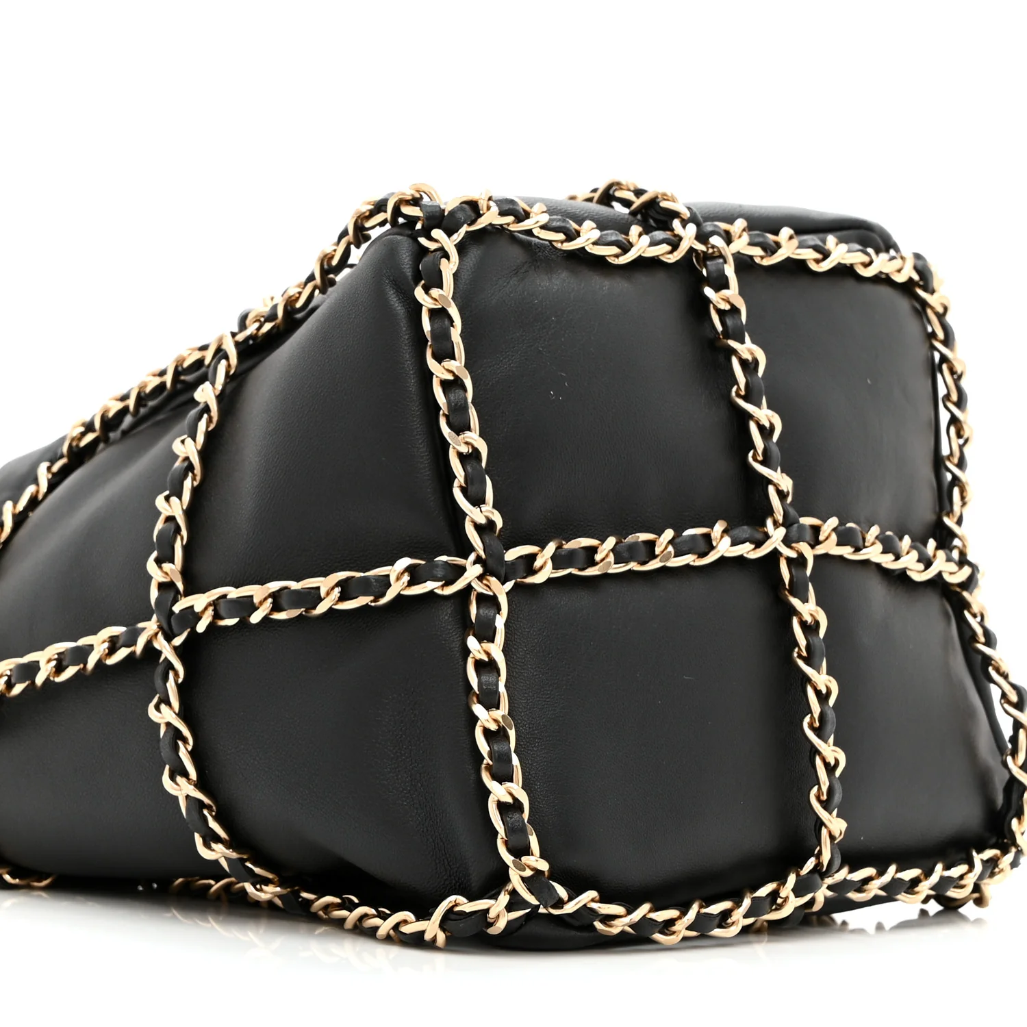 Lambskin Bucket Chain Drawstring Bag Black - Top Club