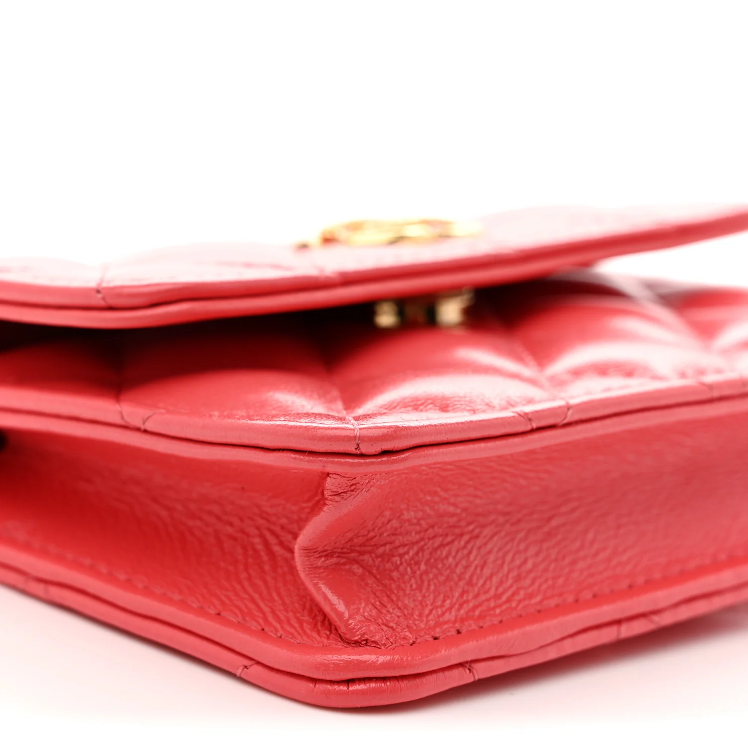 Shiny Lambskin Quilted Card Holder On Chain Pink - Top Club