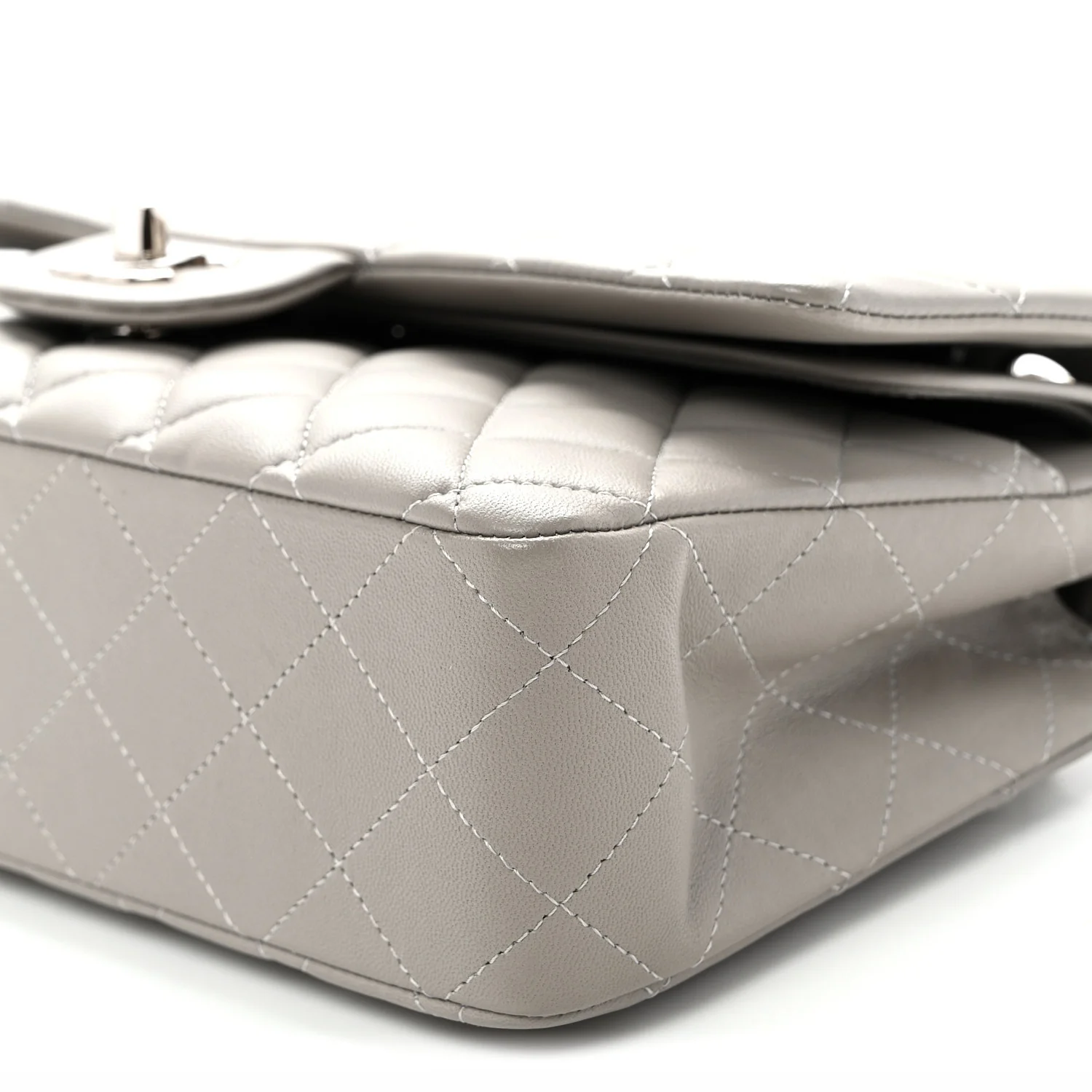 Lambskin Quilted Medium Double Flap Grey - Top Club