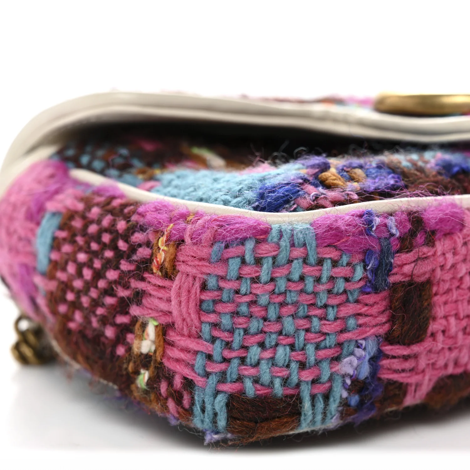 Tweed Calfskin Spicy Check Super Mini GG Marmont Shoulder Bag Pink Multicolor Mystic White - Top Club
