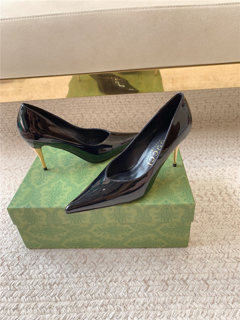 gucci metal heel pointed toe high heel patent leather shoes - Sneaker Replica Workshop