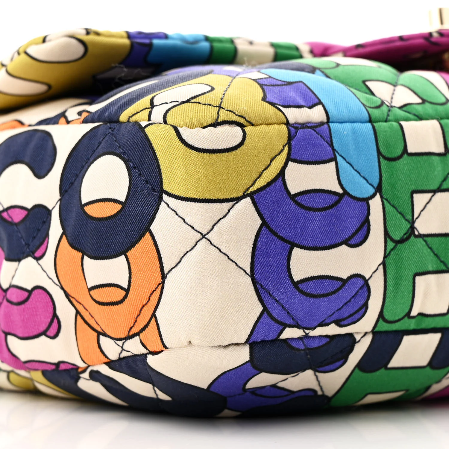Printed Fabric Quilted Logo Single Flap Bag Multicolor - Top Club