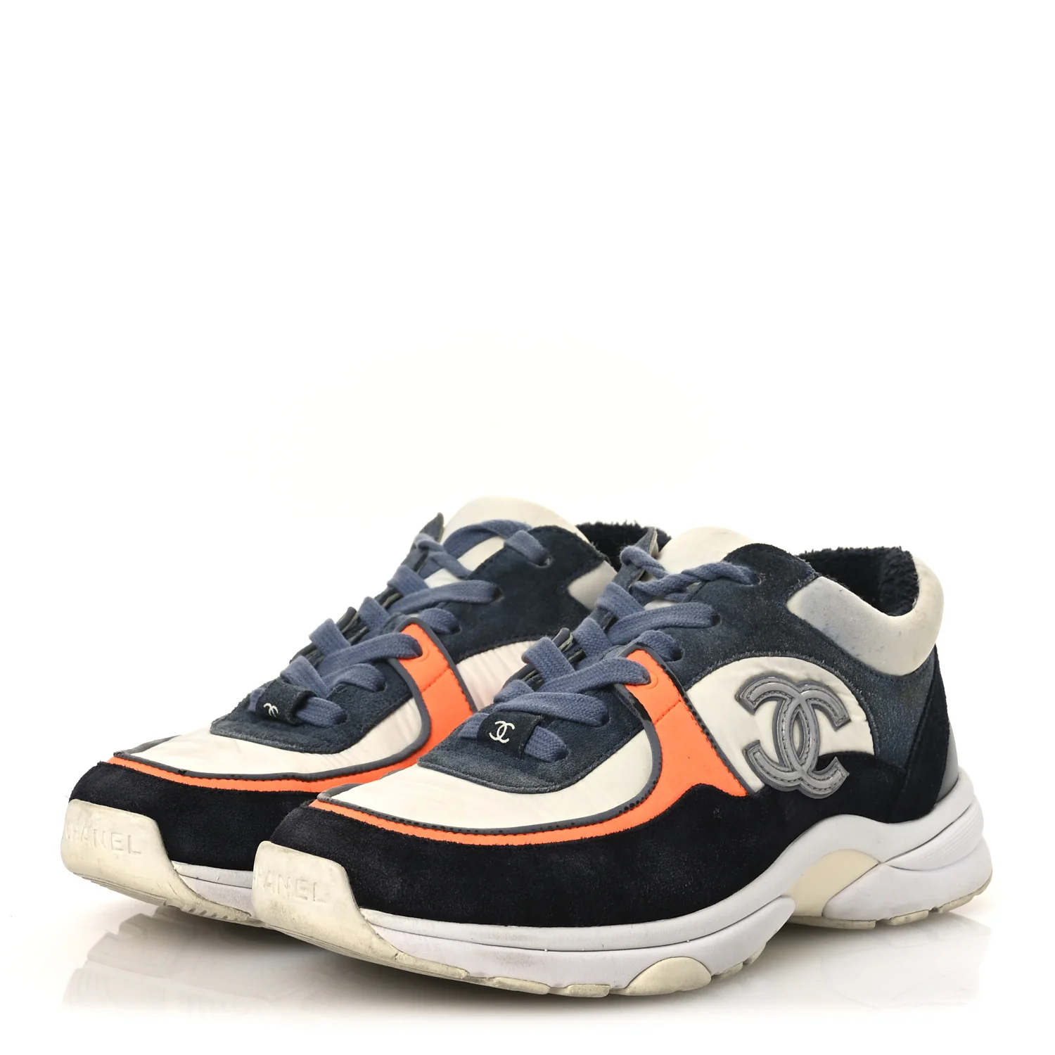 Nylon Calfskin Suede CC Womens Sneakers 35.5 Navy White Orange Black - Top Club