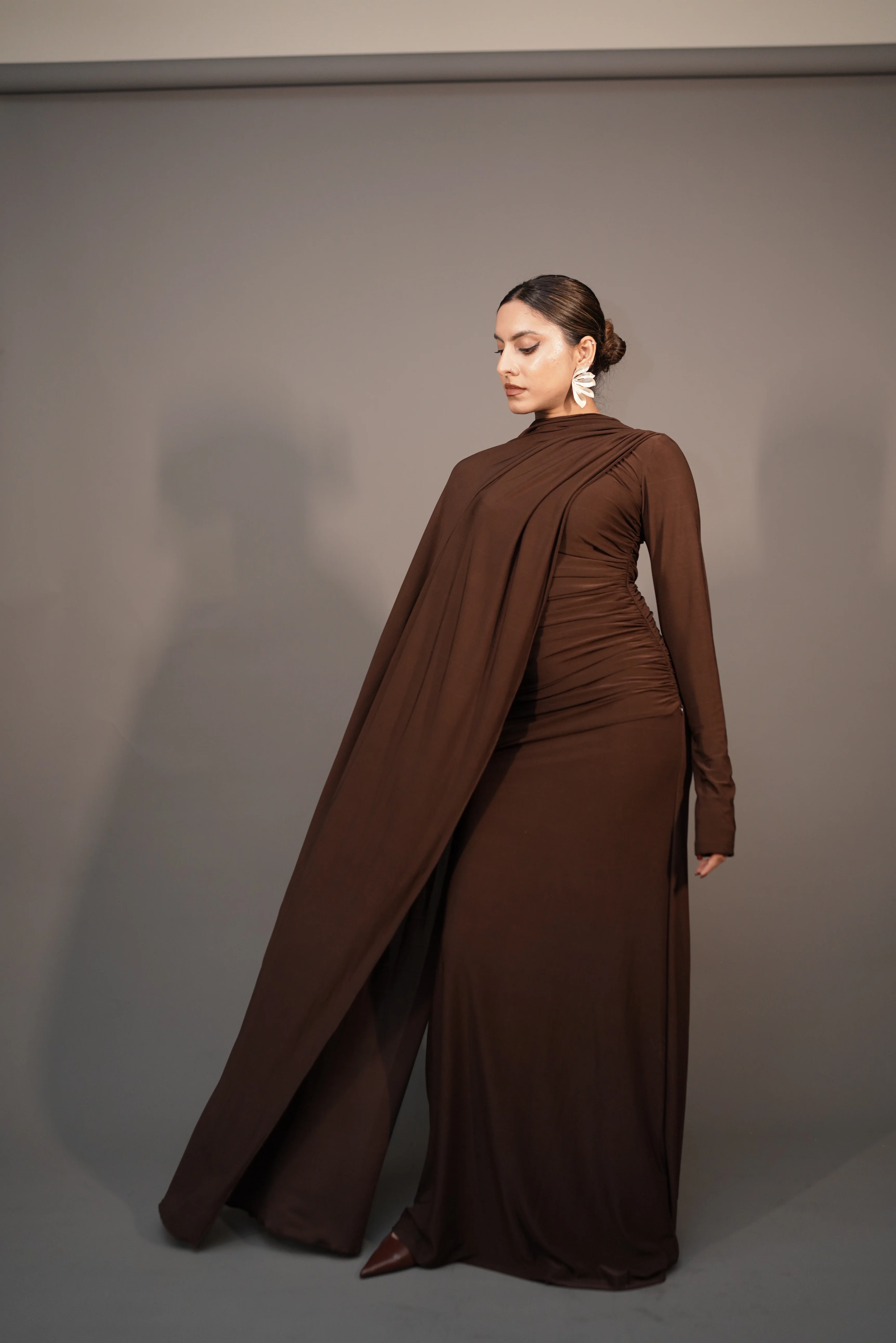 BROWN CAPR SHAWL MAXI - XYPARS