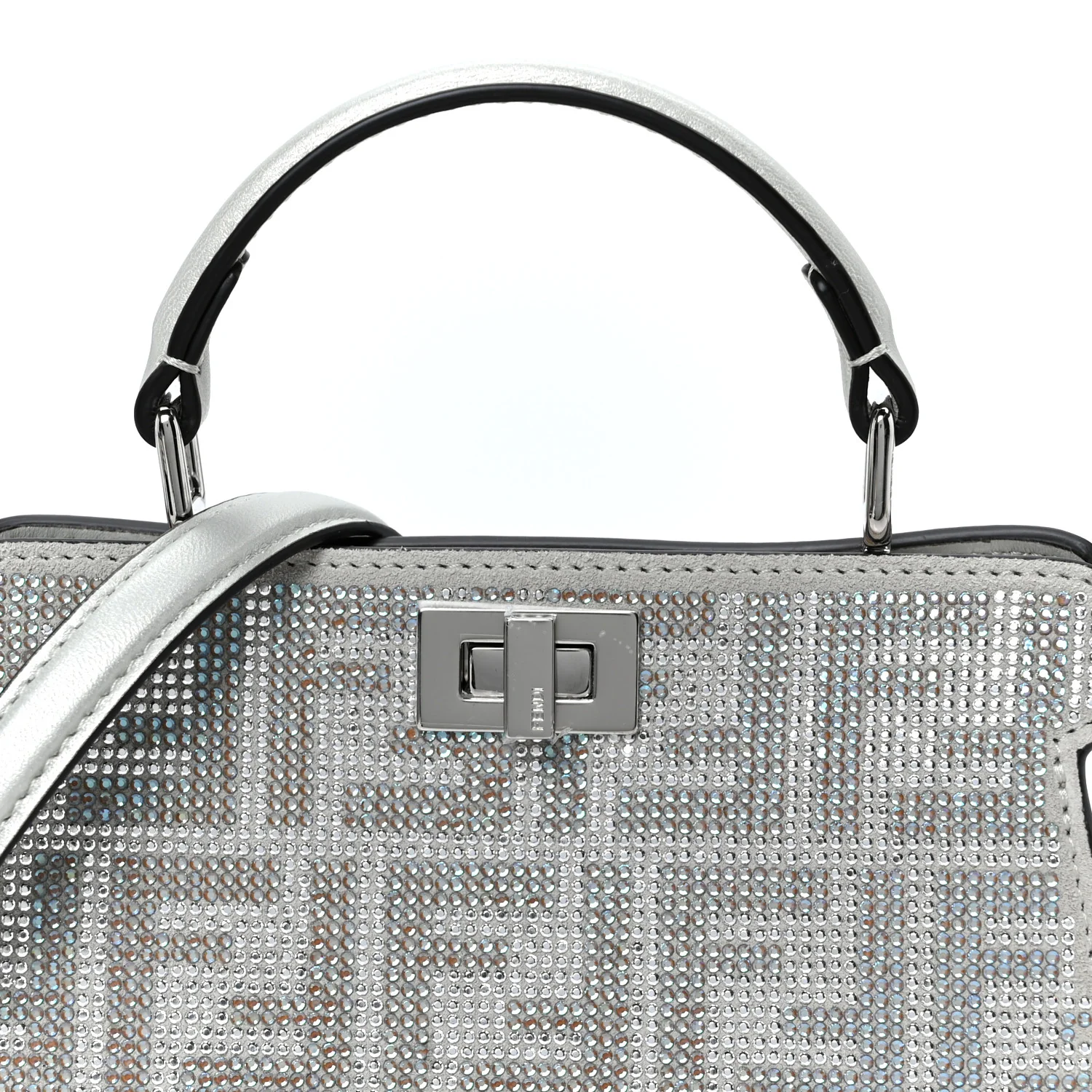 Iridescent Crystal Vitello Laminato Suede FF Petite Peekaboo I SEE U Satchel Cappuccino - Top Club