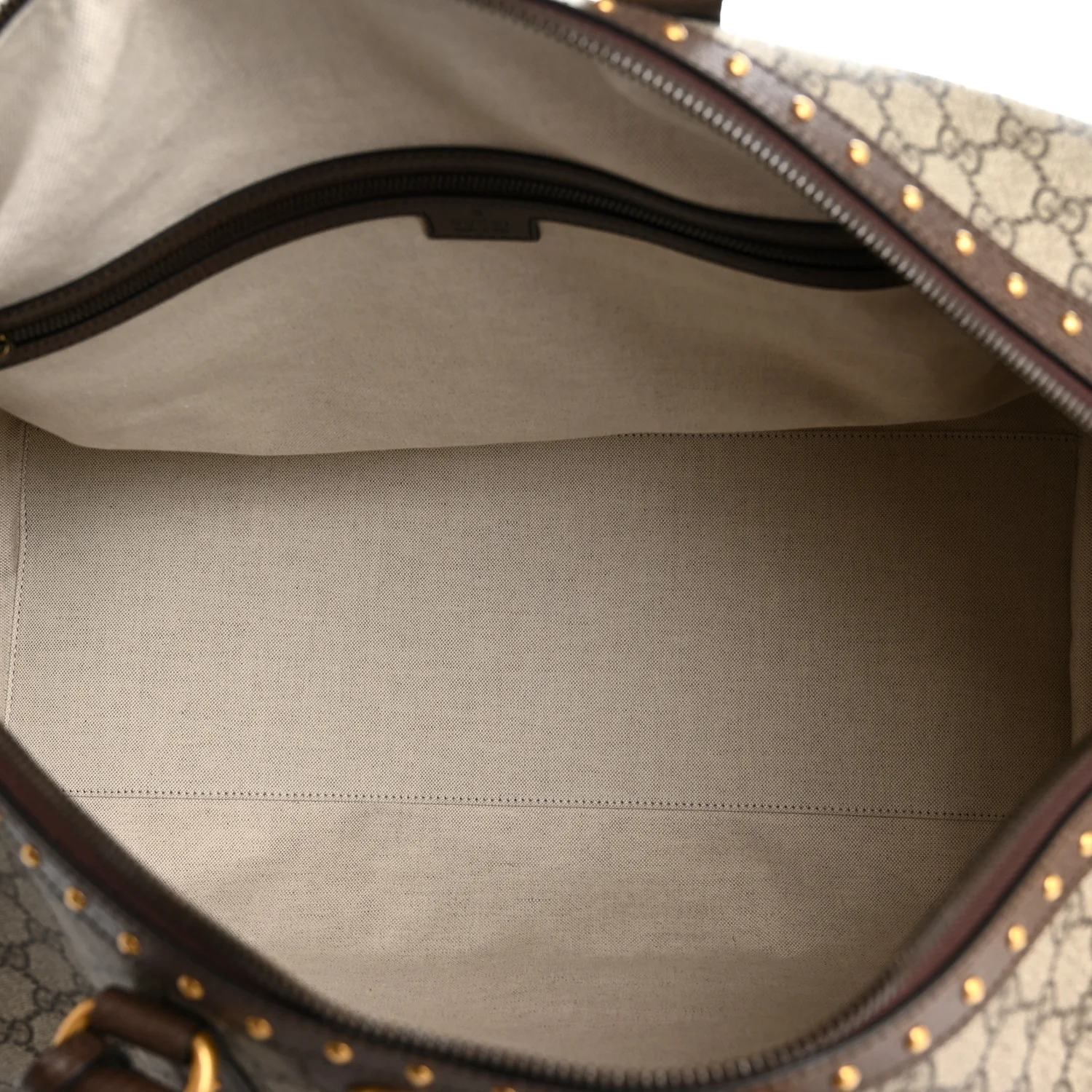 GG Supreme Monogram Textured Dollar Calfskin Web Studded Large Savoy Duffle Bag Beige Ebony - Top Club