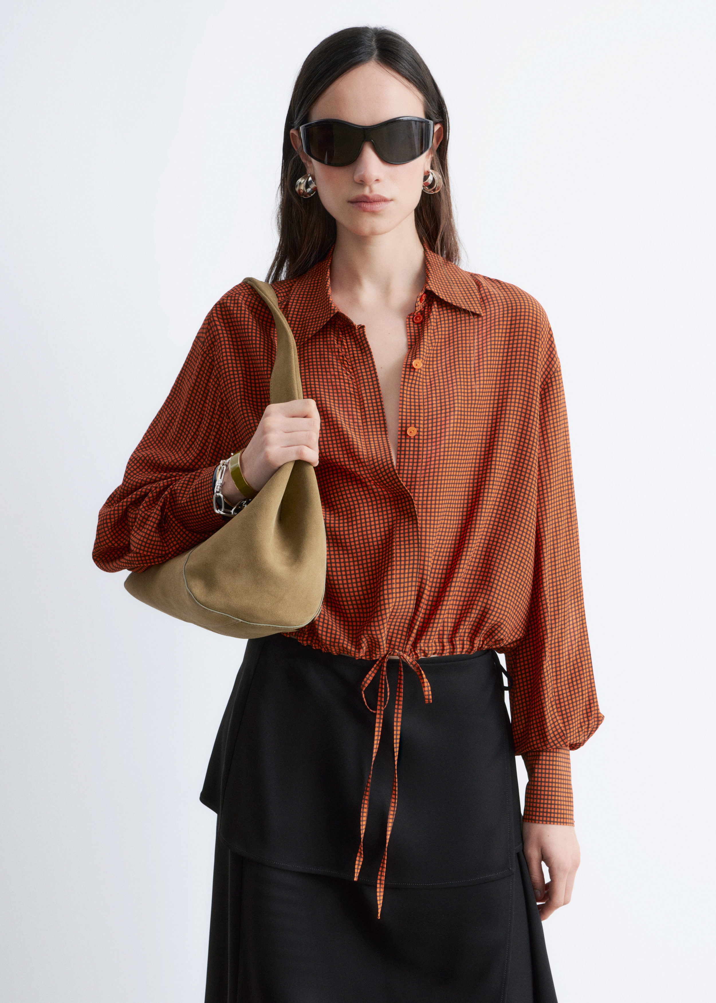 & Other Stories CHECKED DRAWSTRING SHIRT