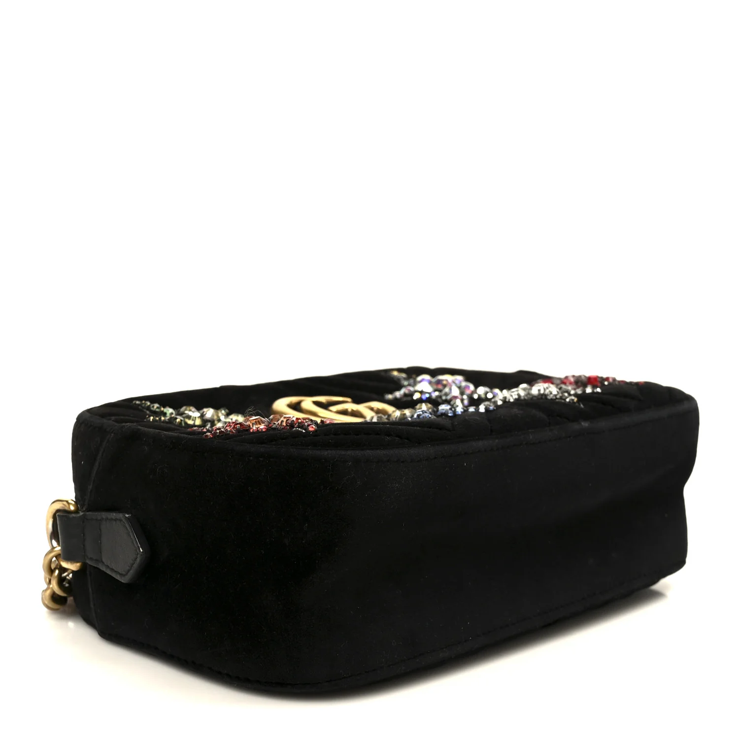 Velvet Matelasse Crystal Star Embroidered Small GG Marmont Chain Shoulder Bag Black - Top Club