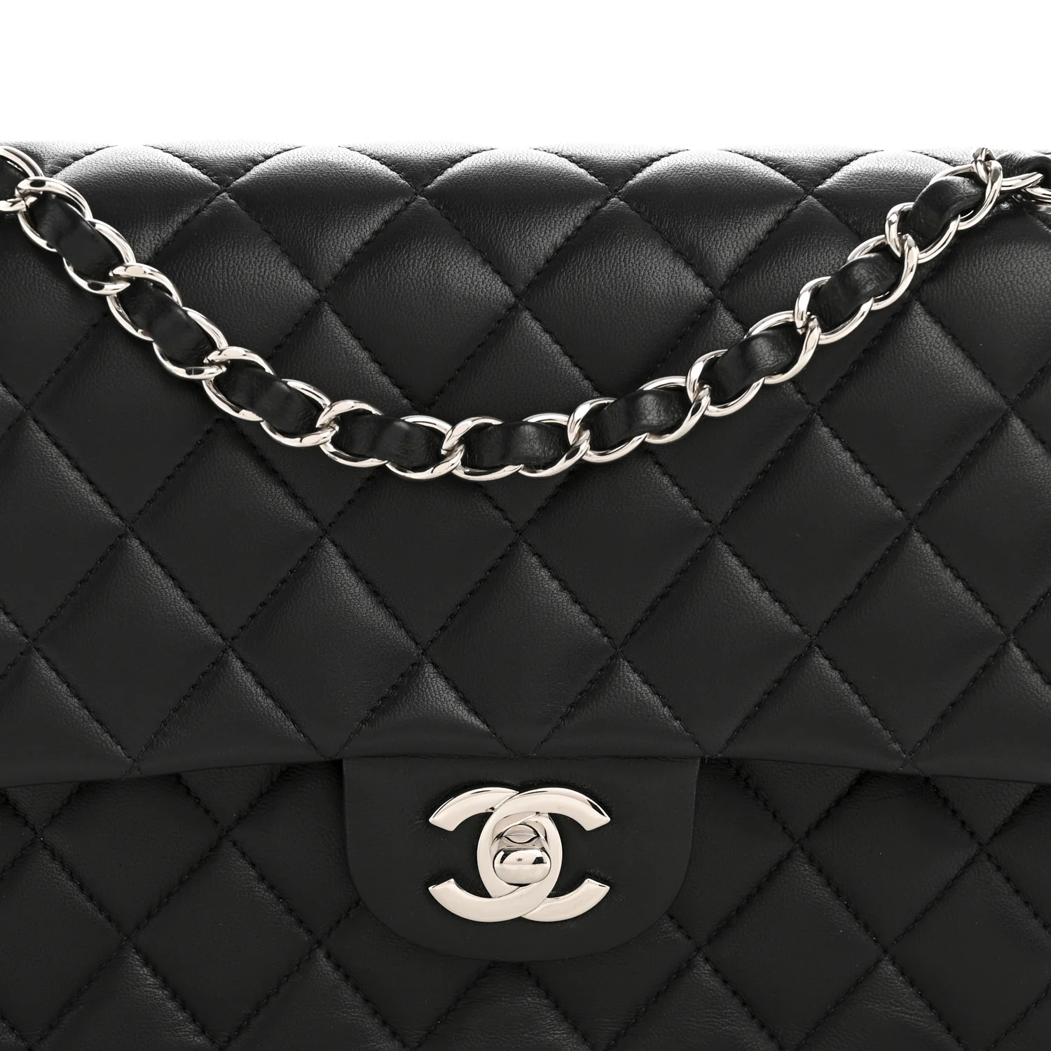 Lambskin Quilted Medium Double Flap Black - Top Club
