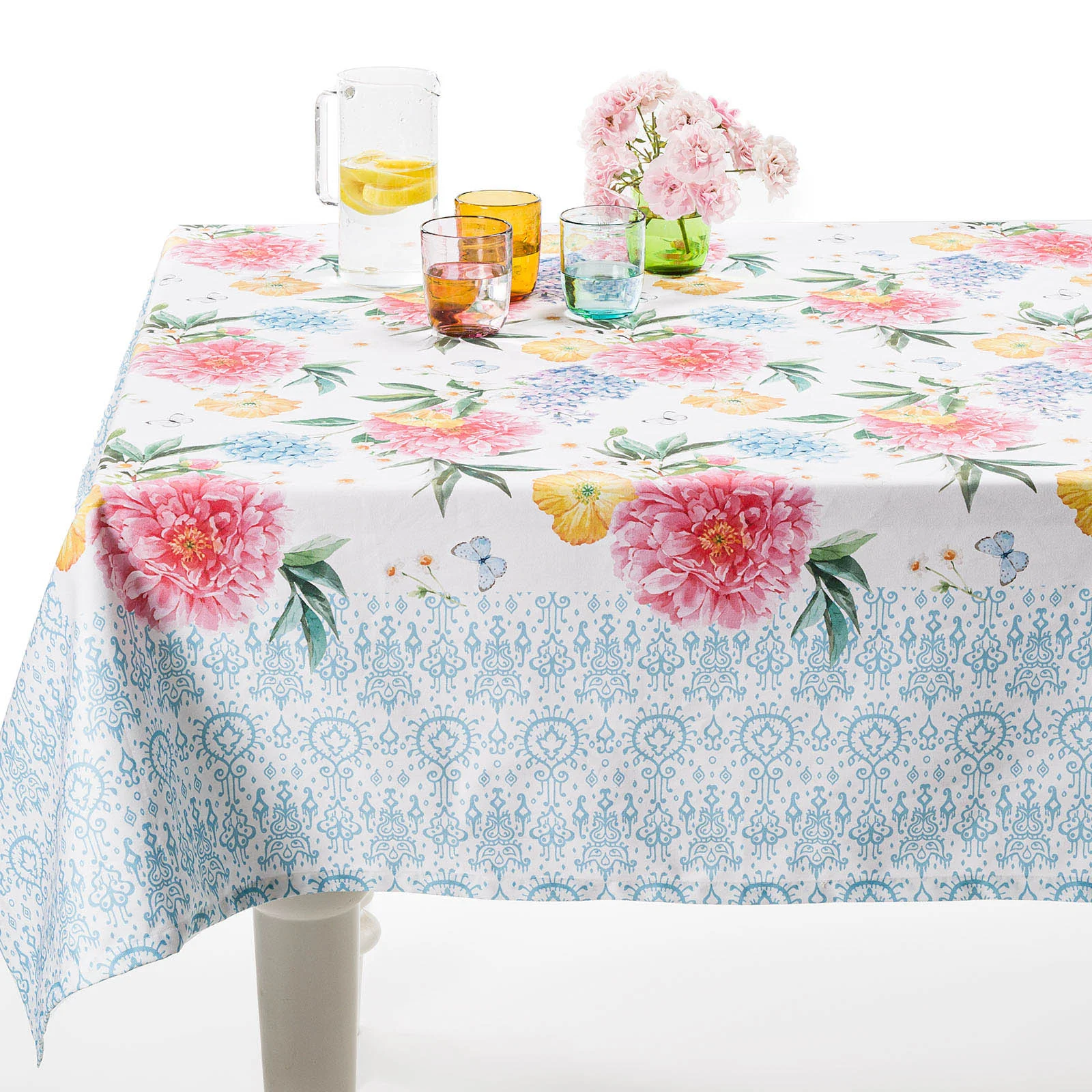 Tovaglia In Cotone Peonie Cm. 150X240 Unica Caleffi