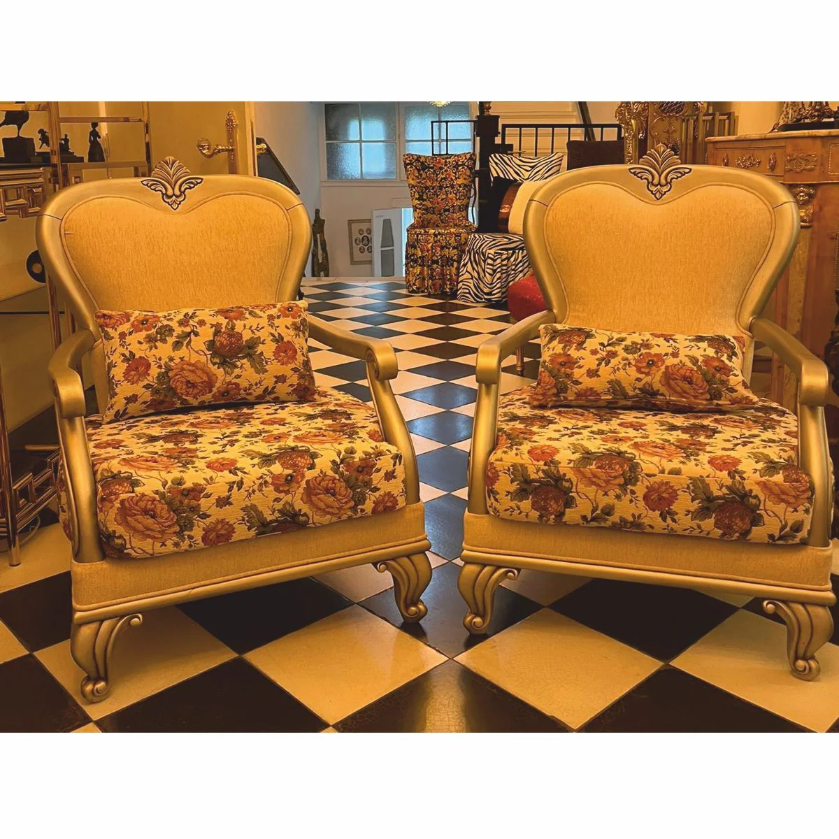 Luxury Baroque Living Room Armchair Set of 2 Colorful / Silver - Baroque Style Furniture